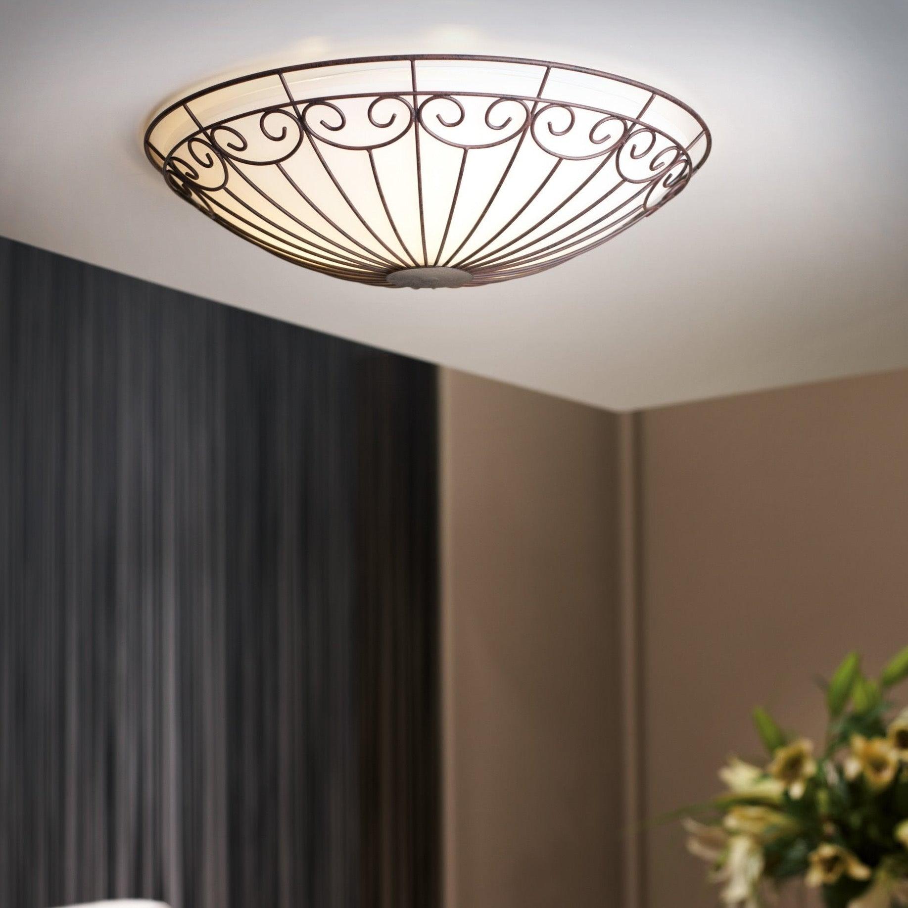 Eglo Colti Flush Mount Ceiling Light - Brown Wire Shade with White Glass Inner - Perfect for Bedroom, Living Room & Kitchen Lighting