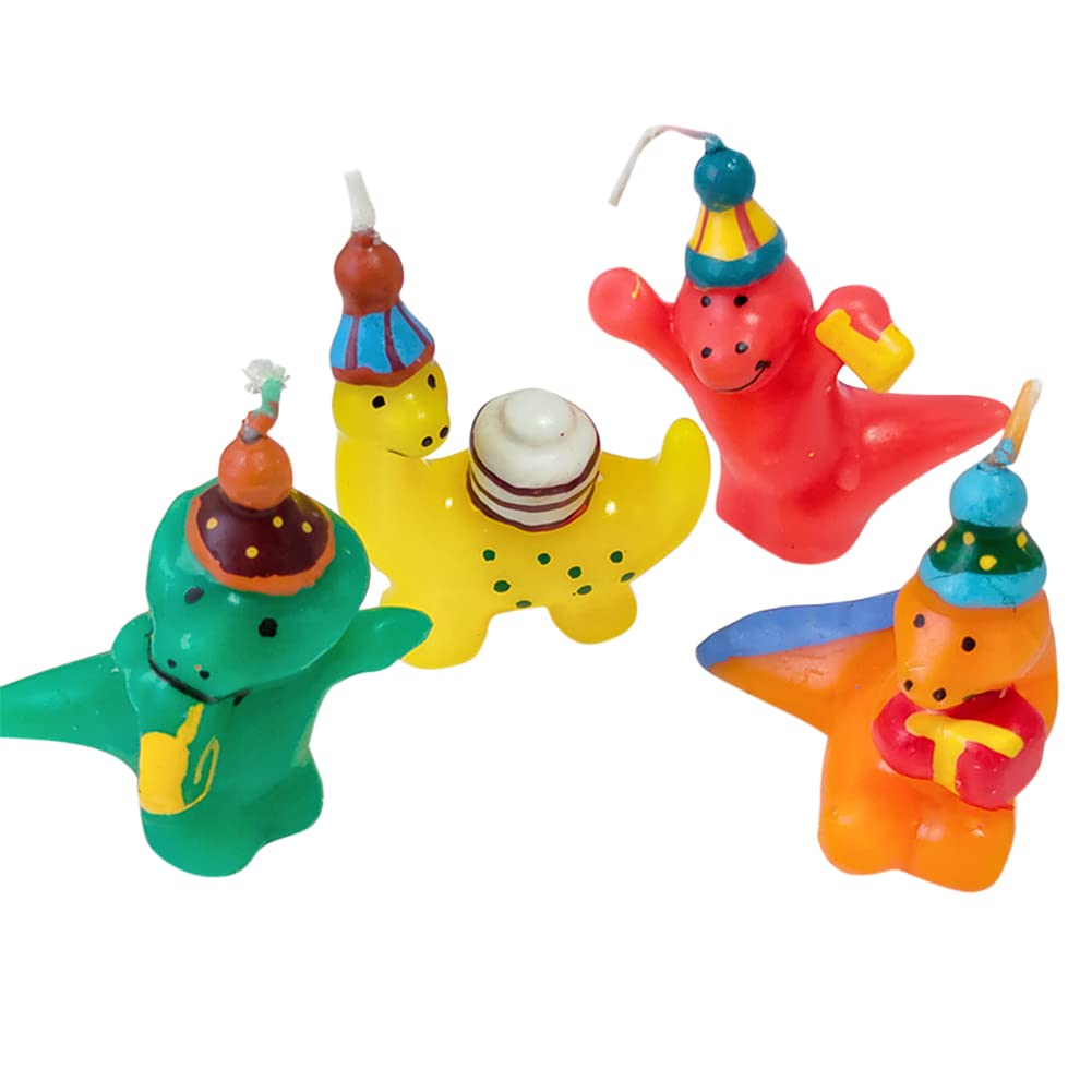 Dinosaur Birthday Cake Candles - 3D Dino Themed Cake Toppers for Kids Birthday Party Decorations (Set of 4) | Perfect for Jurassic Theme Cakes, Dino Parties & Prehistoric Celebrations