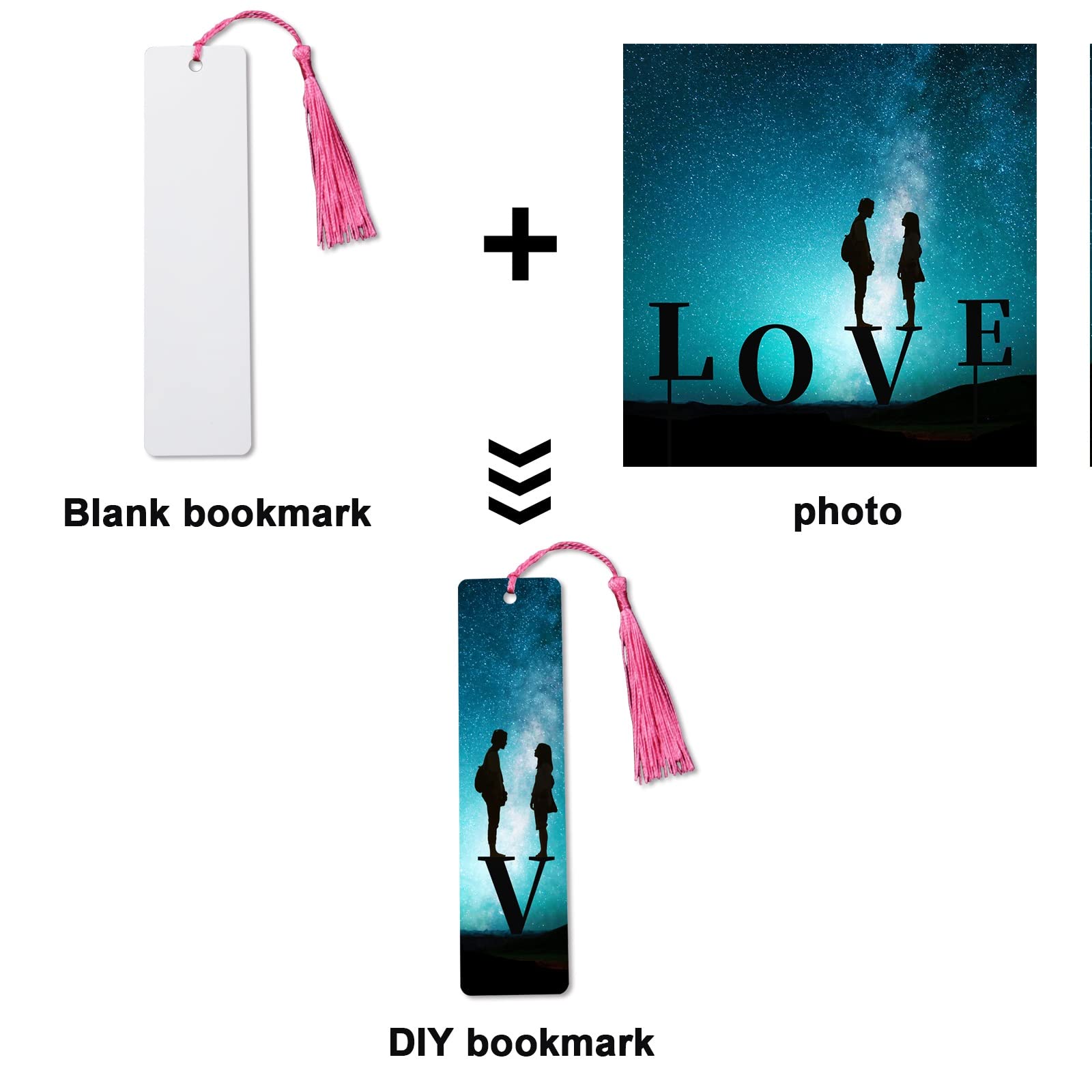 50 Pcs DIY Sublimation Blank Aluminum Metal Bookmarks Bulk with Hole & Colorful Tassels - Heat Transfer Craft Supplies for Personalized Gifts, Reading Accessories, Party Favors, and Scrapbooking Projects