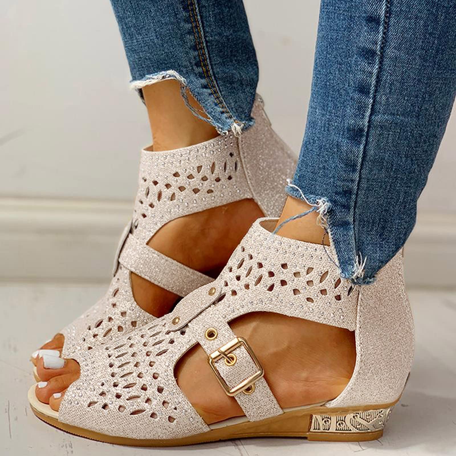 Eduavar Women's Casual Summer Sandals - Closed Toe Wedge Sandals with Ankle Strap Buckle | Perfect for Beach, Vacation & Everyday Wear