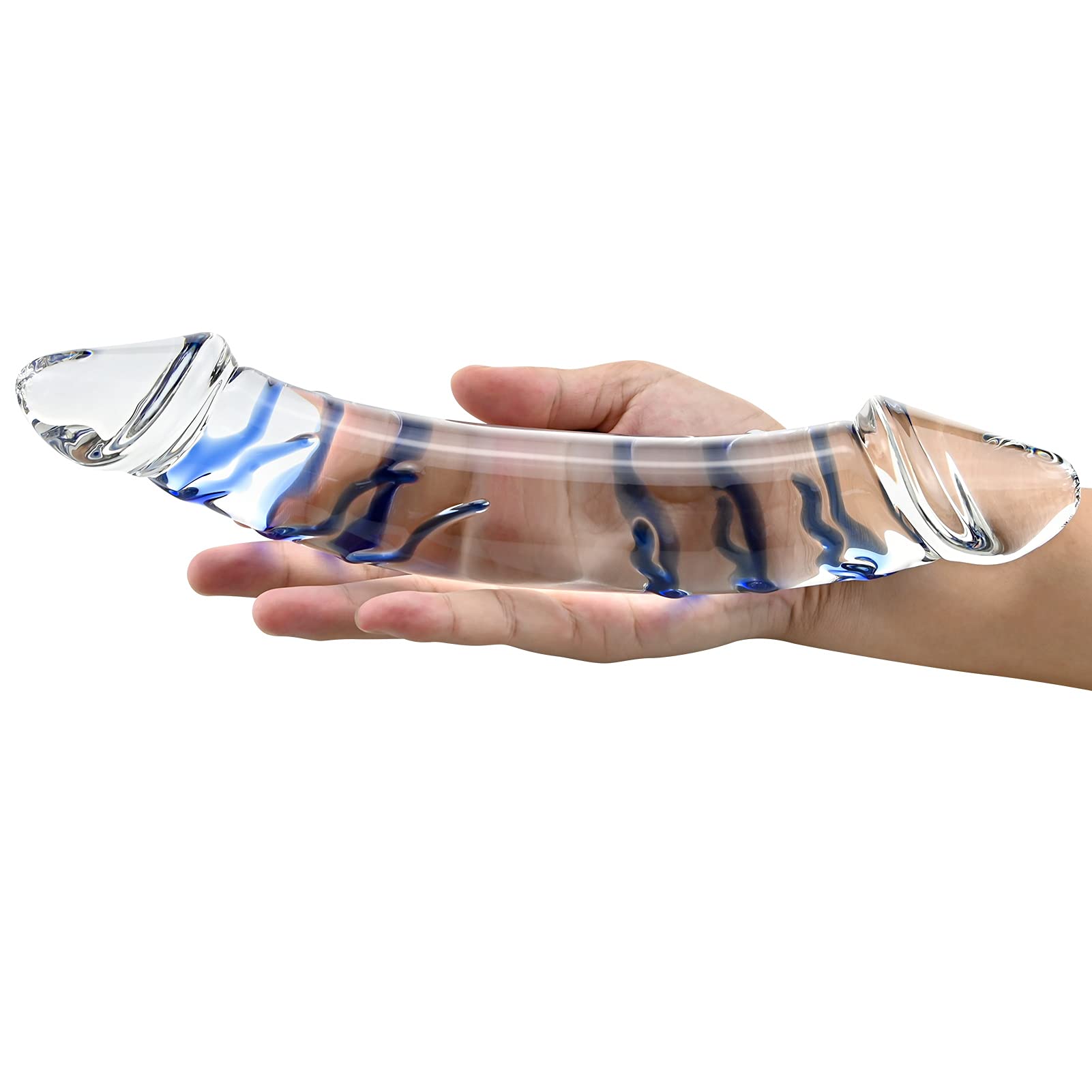 Realistic Glass Double-Ended Dildo - Crystal Pleasure Wand with Spiral Texture & Vivid Glans for G-Spot Stimulation - Dual Sided Sex Toy for Women & Couples - Perfect for Lesbian Play, Vaginal & Anal Stimulation, Sensual Massage & Intimate Exploration