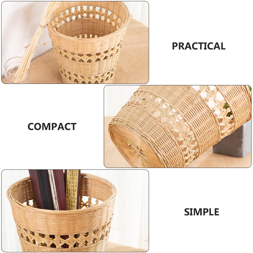 Handmade Bamboo Trash Can - Eco-Friendly Woven Waste Basket for Home & Office - Rustic Style Natural Paper Rubbish Container - Perfect for Living Room, Bedroom, Bathroom & Kitchen Organization
