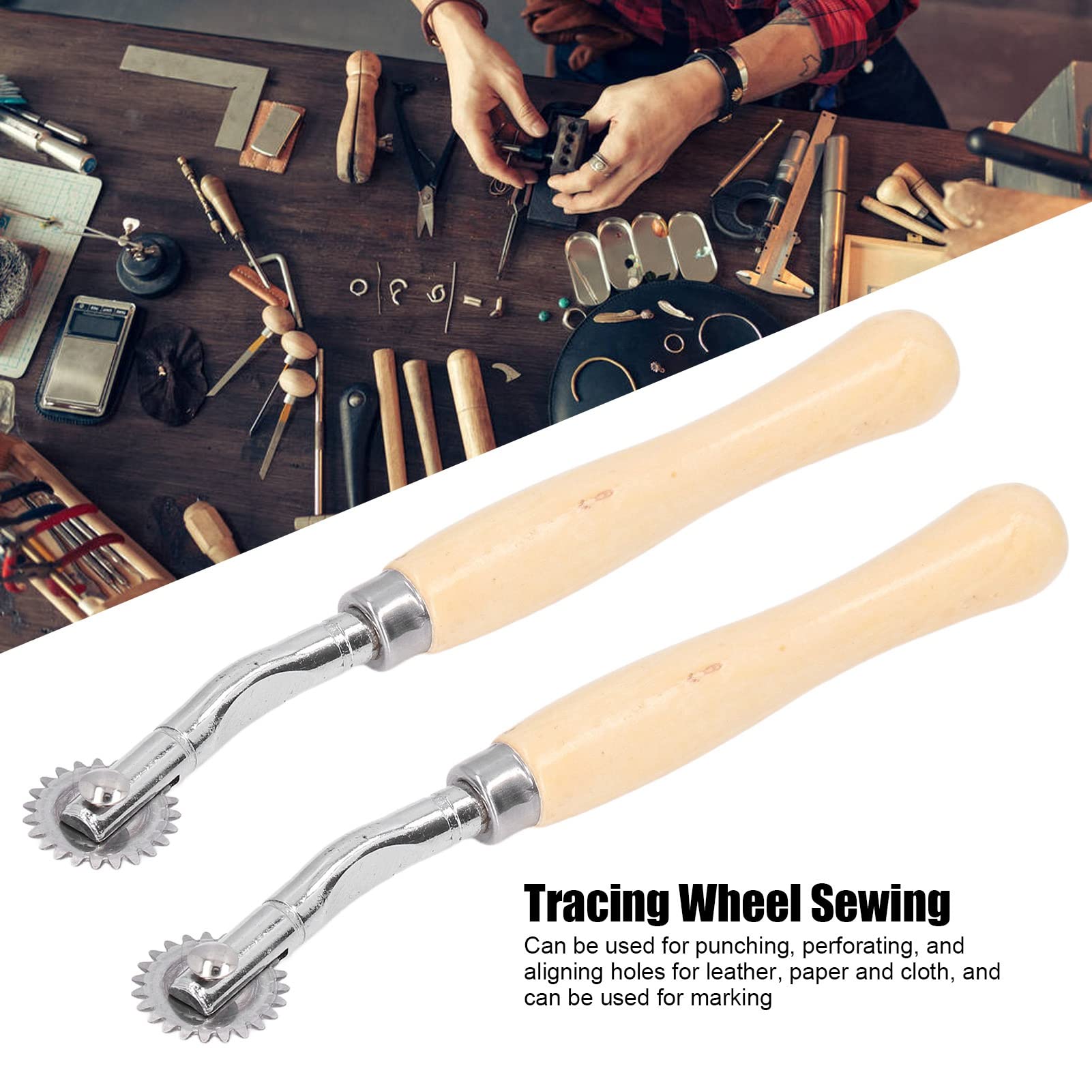 2PCS Stainless Steel Pounce Wheel Perforator Tool for Leather, Paper & Fabric - DIY Tracing Wheel for Sewing, Crafting & Quilting - Perfect for Leatherworking, Dressmaking & Pattern Transfer