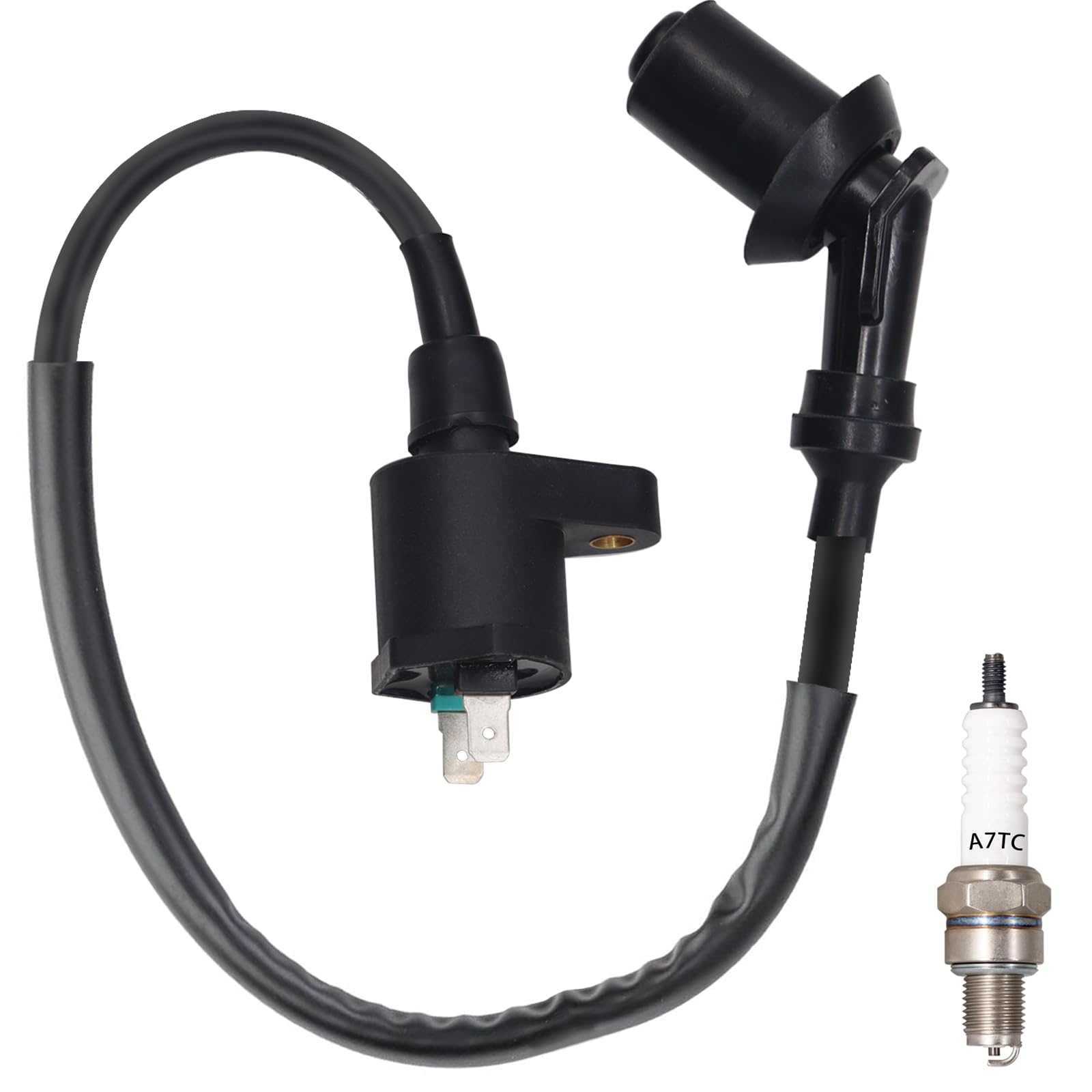 GY6 Racing Ignition Coil with A7TC Spark Plug - Compatible with 50CC to 150CC ATV, Motorcycle, Moped, Scooter, Go Kart & Dirt Bike - High Performance Replacement Part for Off-Road Racing & Daily Commuting
