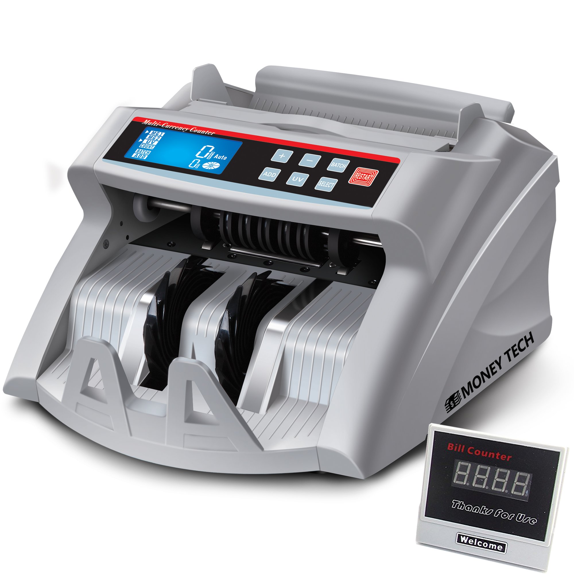Money Tech Polymer & Paper Multi-Currency Bill Counter - Compact Cash Counting Machine for USD & CAD with Counterfeit Detection & LCD Display | Perfect for Banks, Retail Stores & Small Businesses