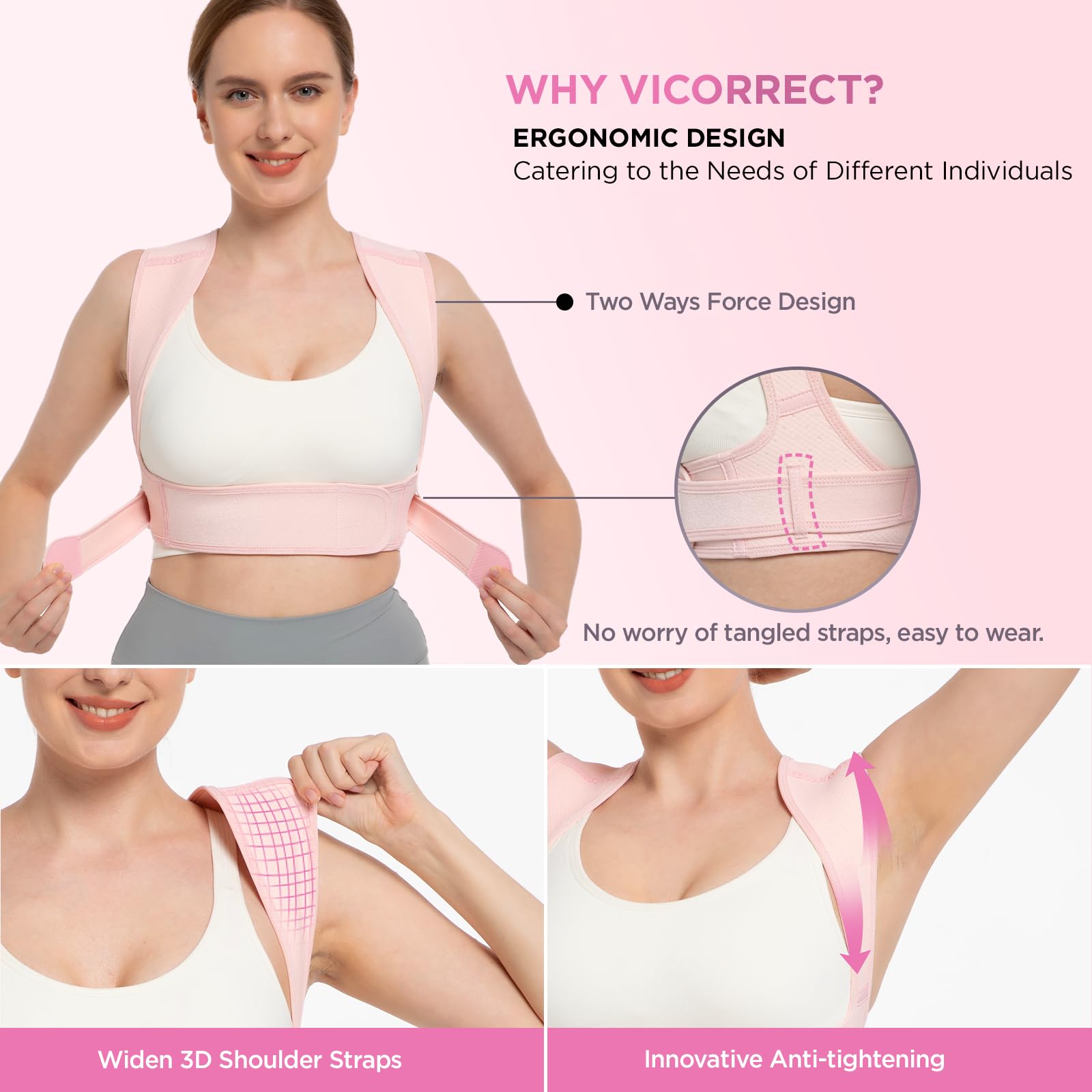 Best Posture Corrector for Women & Men - Adjustable Back Brace for Clavicle Support, Neck & Shoulder Pain Relief - Large/XLarge Pink - Improve Posture at Work, Gym & Daily Activities