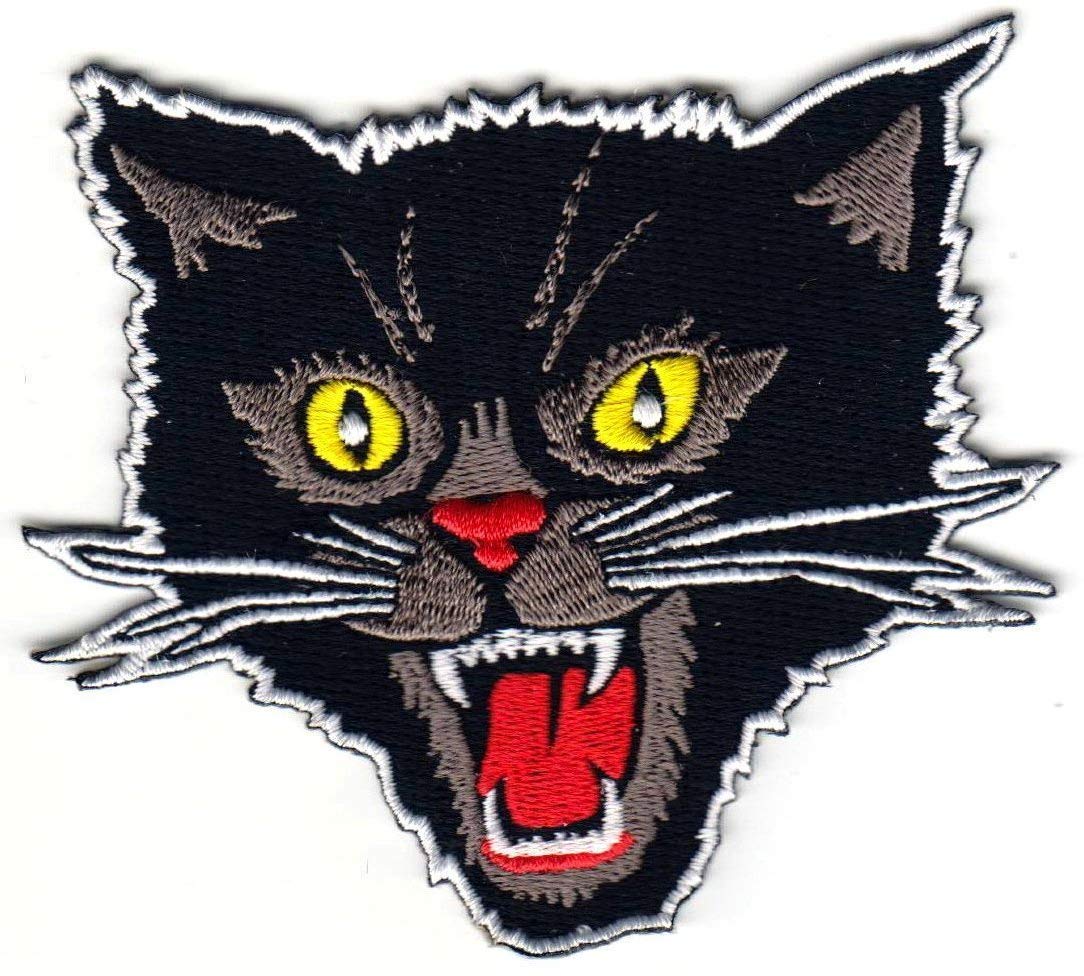 2 Pack Black Cat Iron On & Sew On Patches - Punk Rockabilly Screaming Cat Embroidered Patches for Jackets, Vests, Jeans, Backpacks | DIY Clothing Customization & Punk Fashion Accessories