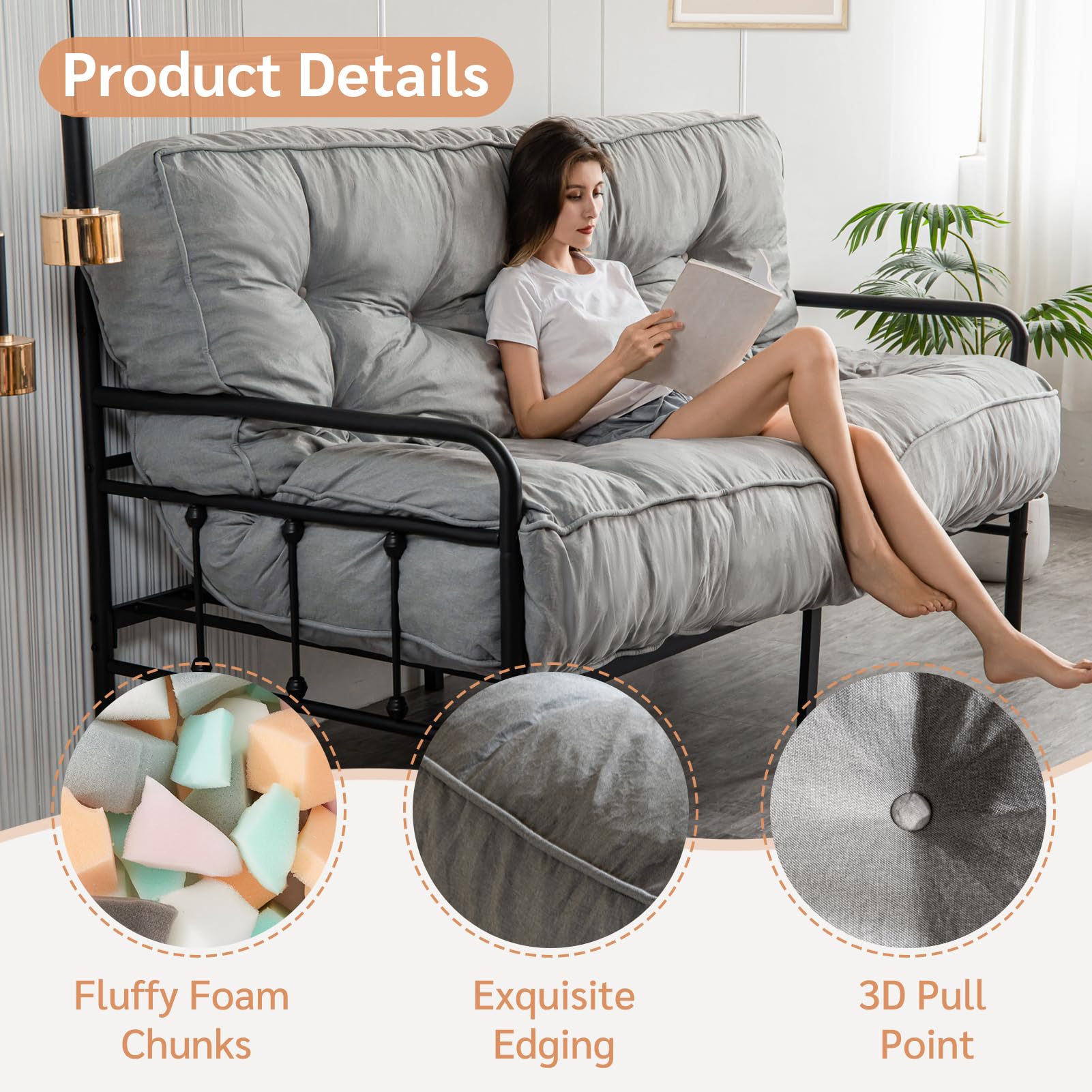 YOSHOOT 8 Inch Full Size Futon Mattress - Thick Sofa Bed & Floor Mattress for Adults with Shredded Foam Filling - Medium Firm Support (54