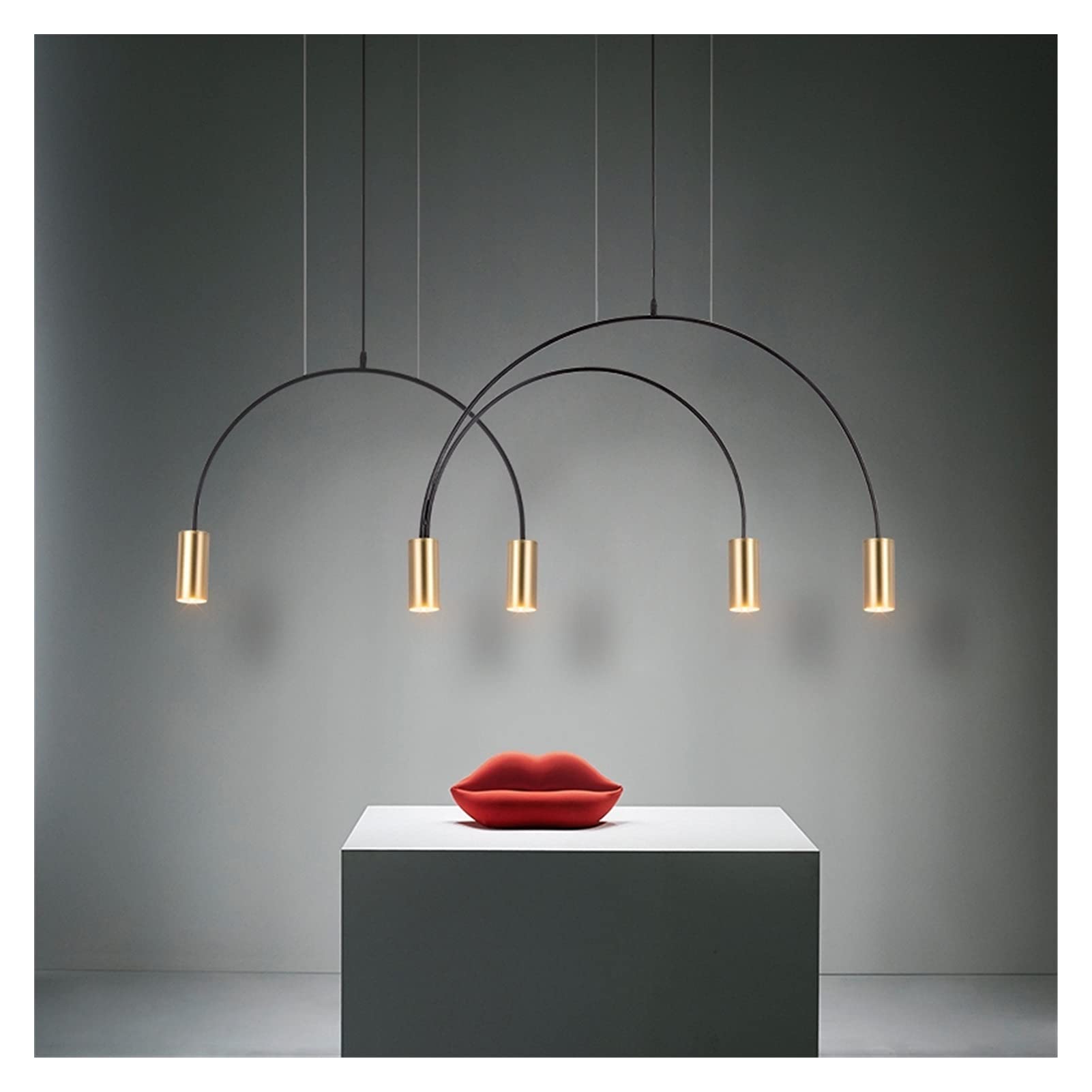 Postmodern Spot Chandelier Lighting - Golden 1 Head Designer Arch Hanging Lamp for Restaurant, Living Room & Bedroom | Elegant Ceiling Fixture for Dining Areas, Hallways and Entryways