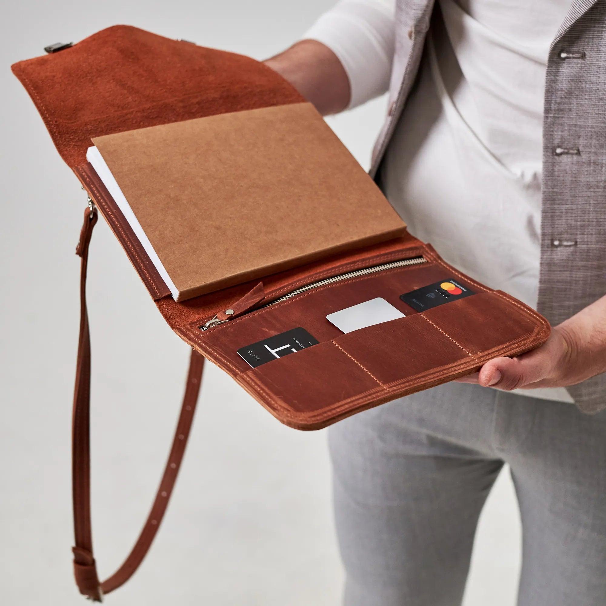 Premium PU Leather Notebook Cover with Adjustable Shoulder Strap - Stylish & Durable Laptop Sleeve for Work, School & Travel
