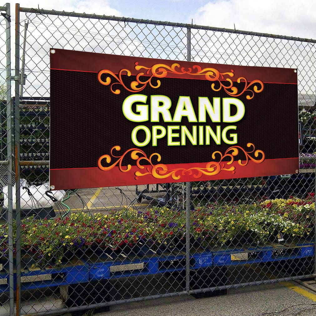 Grand Opening Vinyl Banner - Weatherproof Outdoor Business Sign (60x144 Inches) with 10 Grommets - Durable Industrial Yard Sign for Store Openings, Sales & Events