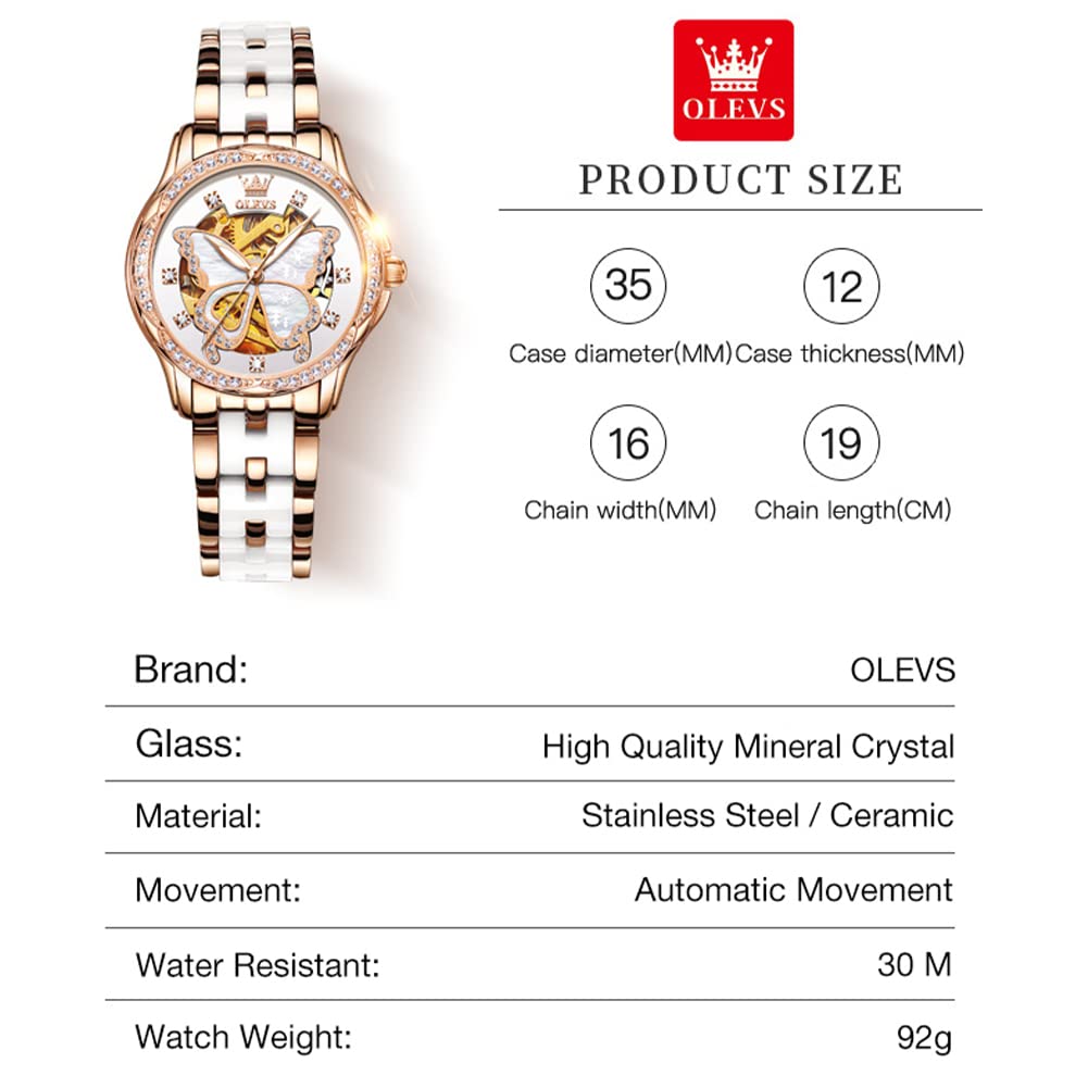 OLEVS Women's Automatic Diamond Watch - Waterproof Dress Watch for Everyday & Formal Wear