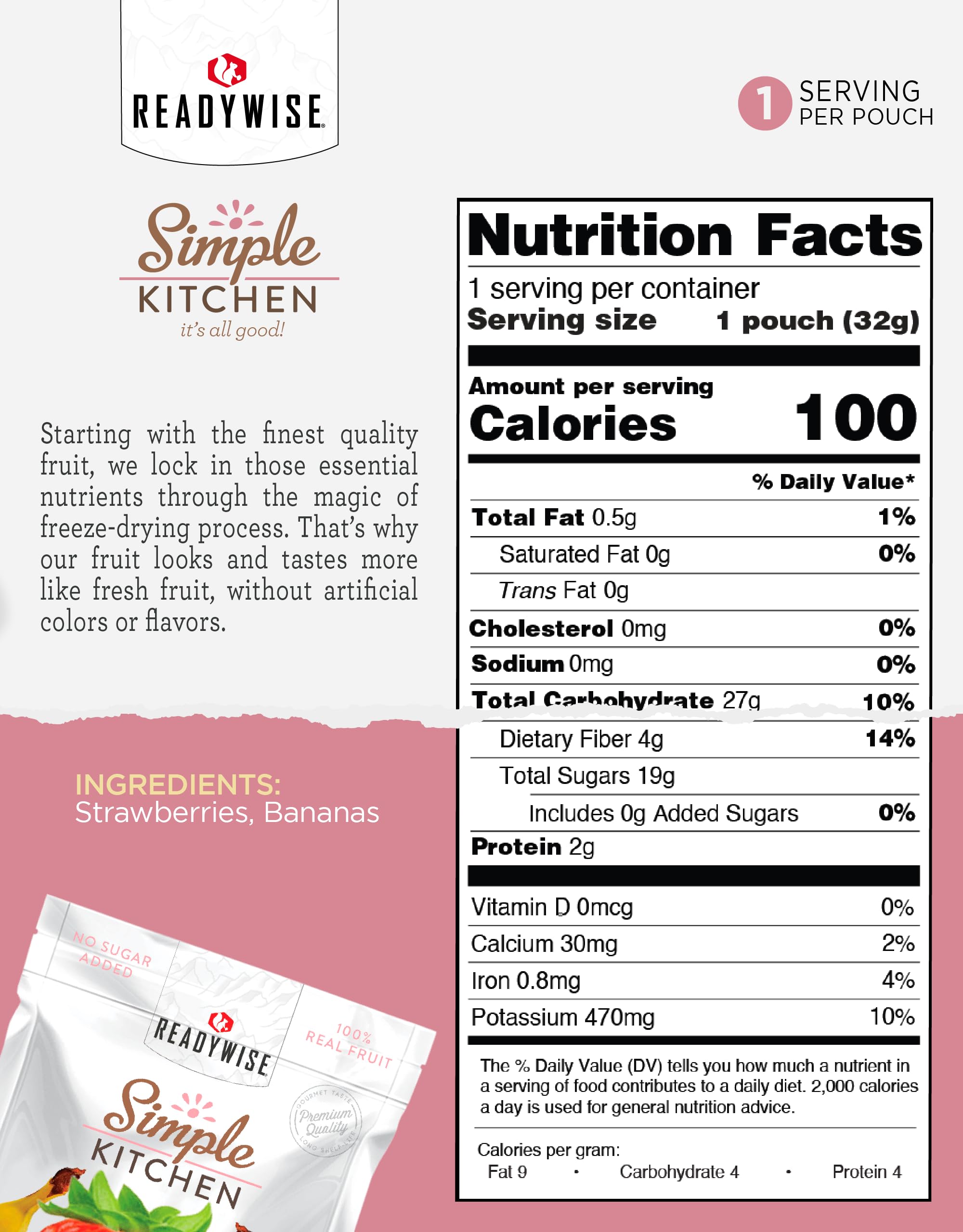 Freeze-Dried Strawberries & Bananas Snack Pack - 24 Servings, 6 Pack | Gluten-Free, Vegetarian Survival Food | Pre-Workout Energy Boost, Healthy On-the-Go Snacks for Hiking, Camping & Emergency Preparedness