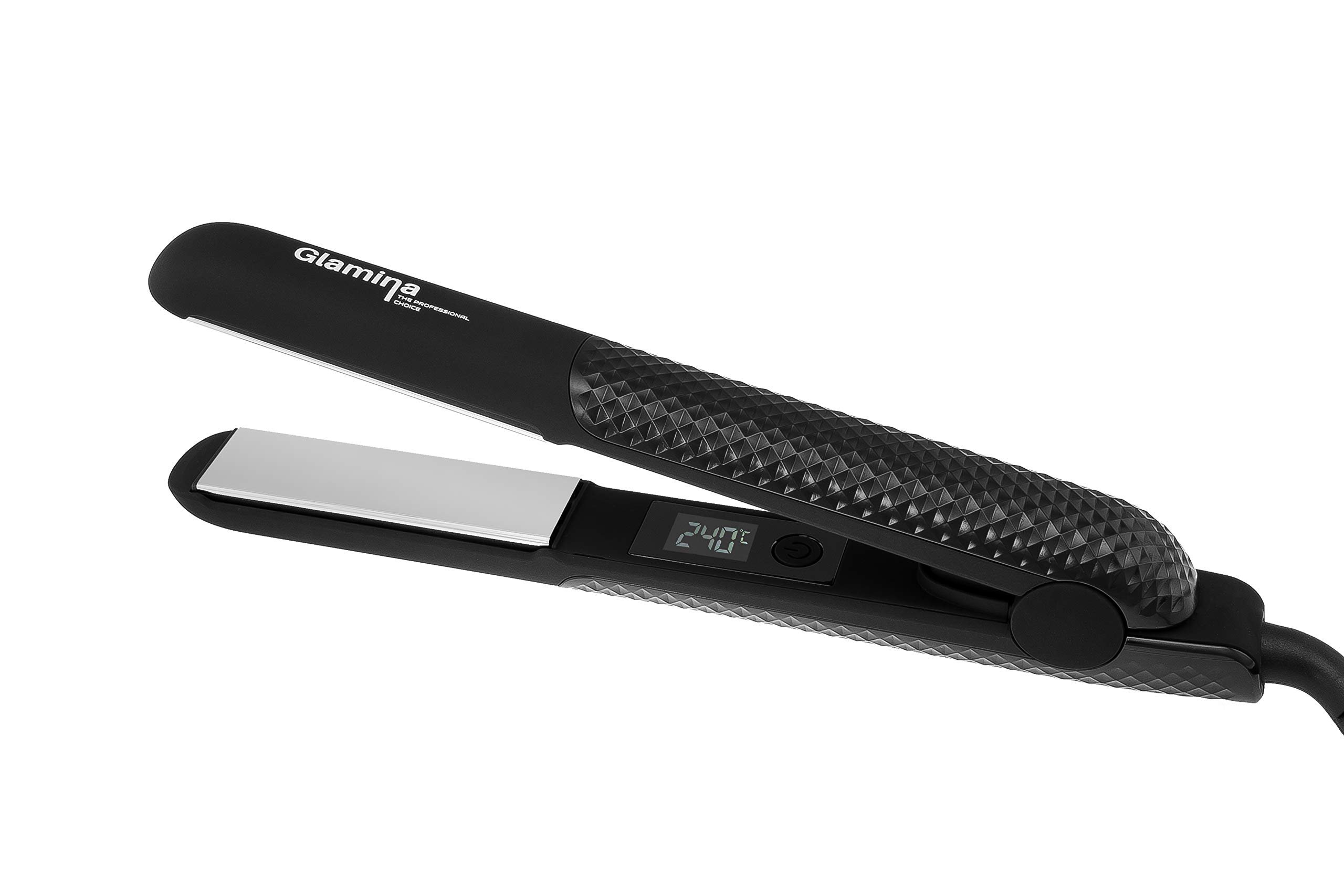 Glamina Professional Silver Titanium Hair Straightener - 1 Inch Flat Iron for Straight & Smooth Hair - Salon Quality Styling Tool for Frizz Control & Shine (Black) - Perfect for Home Use, Travel & Salon Styling