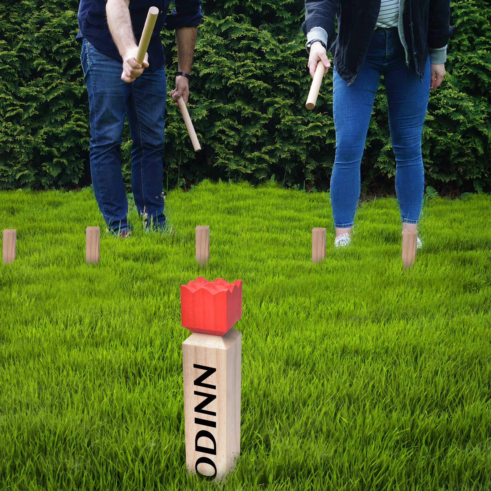 Odinn XXL Kubb Yard Game Set - Premium Viking Chess & Wooden Lawn Bowling Game for Adults & Kids - Outdoor Backyard, Beach, Camping & Picnic Fun - Includes Wooden Blocks & King Pin