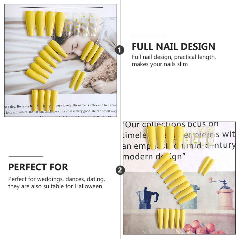 FRCOLOR 24pcs Long False Nails - Butterfly Full Cover Solid Color Nail Tips for Women | Nail Art Accessories for Manicure, Party, Wedding & Daily Wear