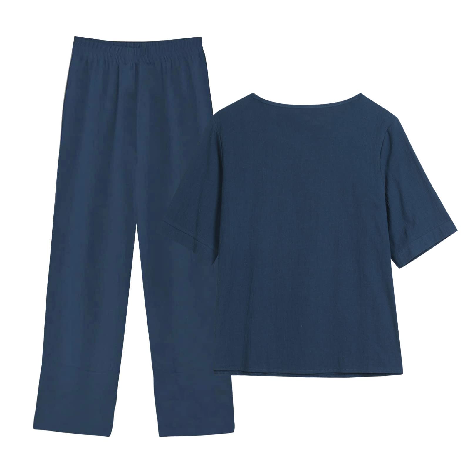 Women's Casual Loungewear Sets - 100% Cotton Linen Jogging Suits with Wide Leg Pants | Soft & Comfortable Lounge Dresses & Sweatpants Gift Set for Women | Perfect for Home Relaxation, Yoga & Weekend Wear