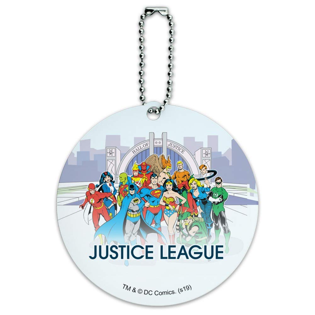 Justice League Hall of Justice Round Luggage ID Tag - Durable Suitcase Identification Card for Carry-On Bags - Perfect for Travel, Business Trips, and Vacation