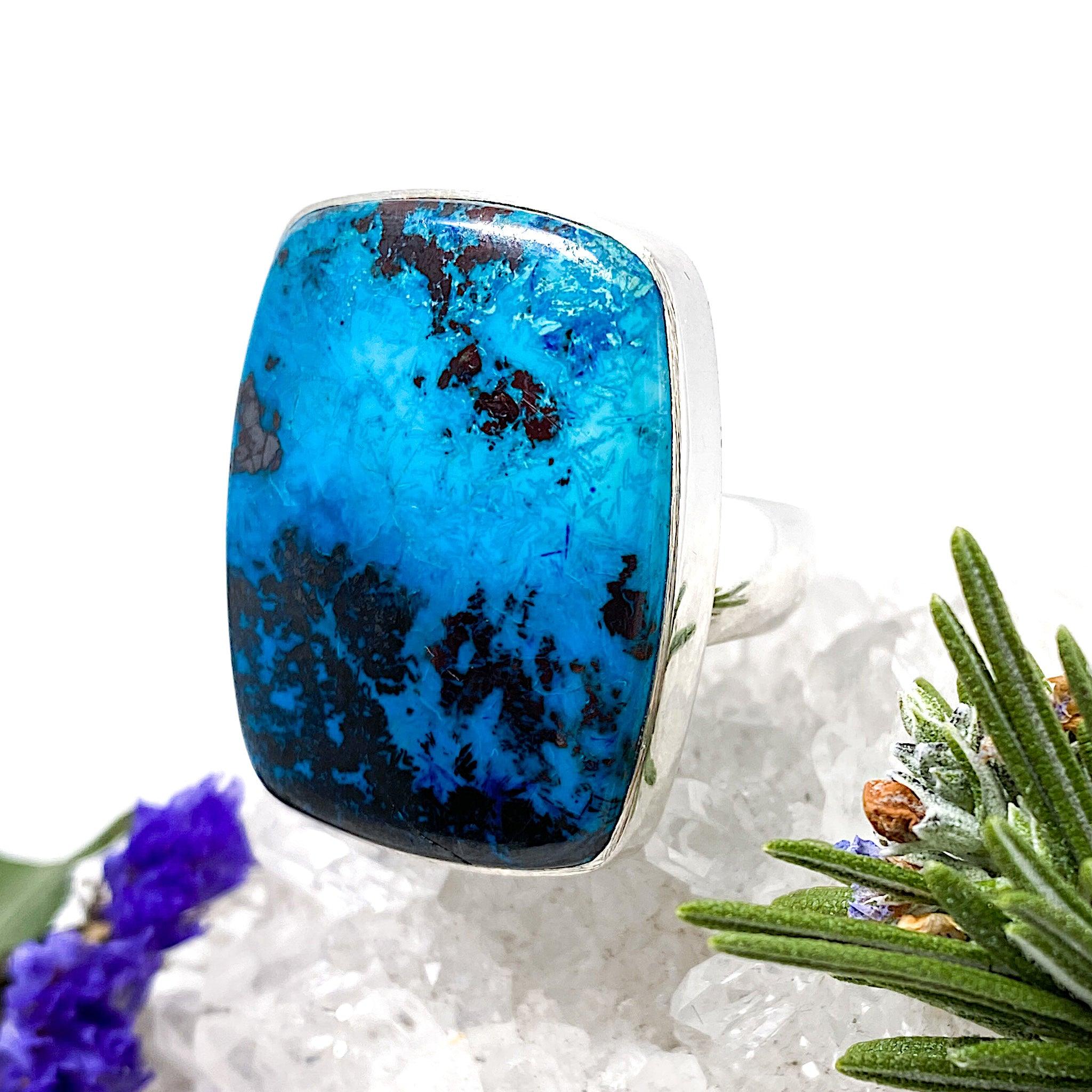Shattuckite Square Cabochon Ring - Size 11 Natural Stone Jewelry KRGJ389 - Perfect for Boho Fashion & Spiritual Healing