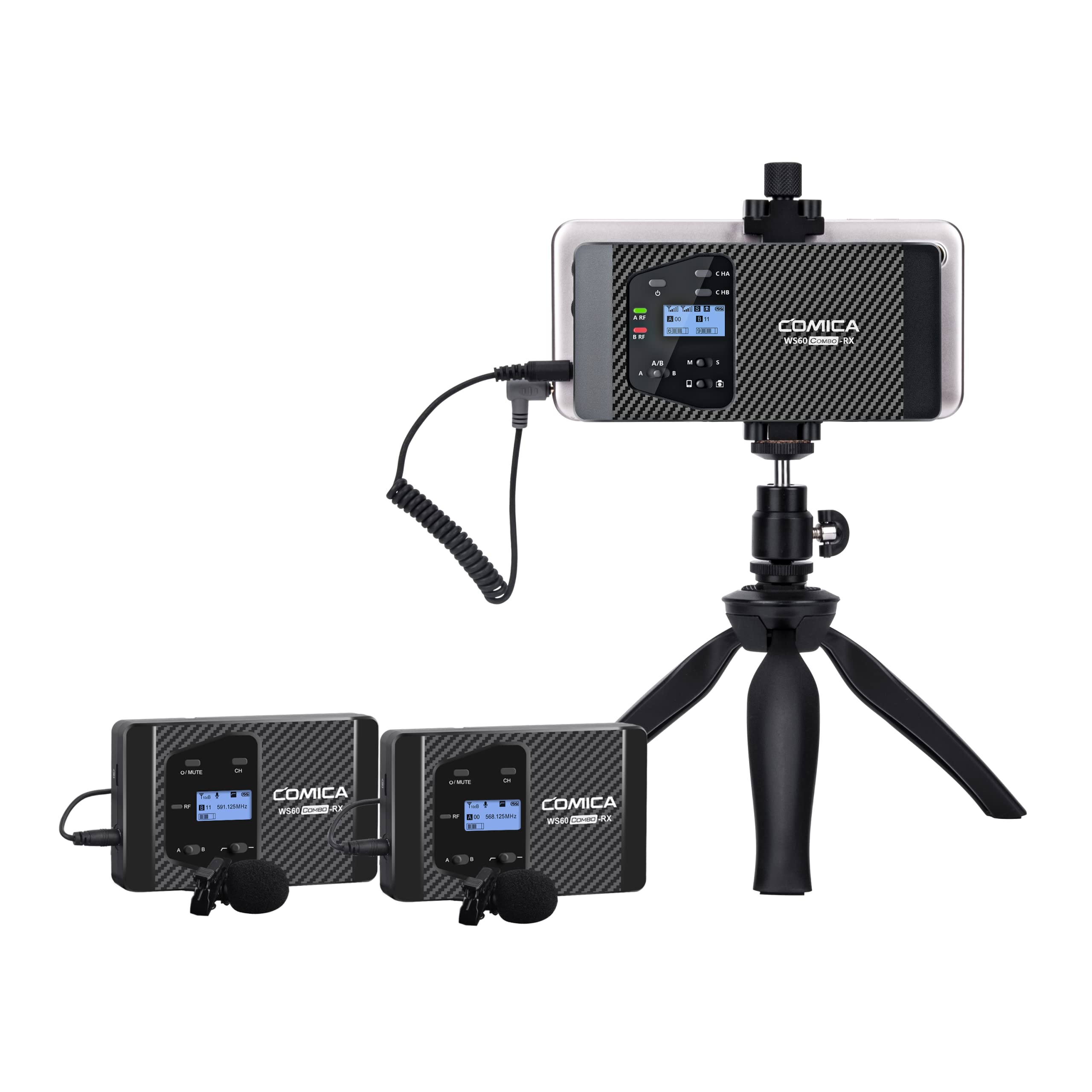 COMICA CVM-WS60 UHF Wireless Lavalier Microphone - 12-Channel Dual System for iPhone, Samsung, DSLR - 194ft Range - Ideal for YouTube Vlogging, Podcasting & Smartphone Recording - Perfect for Interviews, Live Streaming & Professional Audio Capture