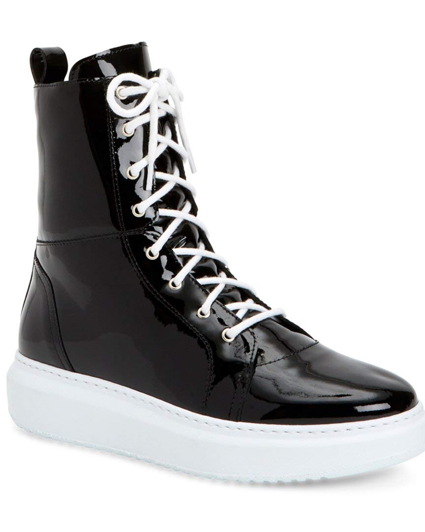 Aquatalia Women's Logan Patent Leather Platform Sneakers - Black | Comfortable Casual Shoes for Walking, Work & Everyday Wear