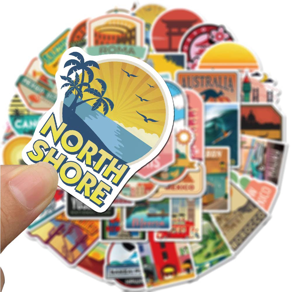 50Pcs Waterproof Vinyl Stickers Pack - Vintage Travel Decals for Luggage, Laptop, Scrapbook, Skateboard, Water Bottle & Phone - Perfect for DIY Crafts, Journaling & Personalizing Your Belongings