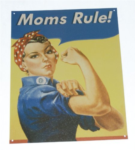 Funny Metal Tin Collectible Sign for Kitchen & Bar - 'MOMS RULE' Humorous Home Decor - Perfect for Housewarming Gifts & Coffee Shop Wall Art