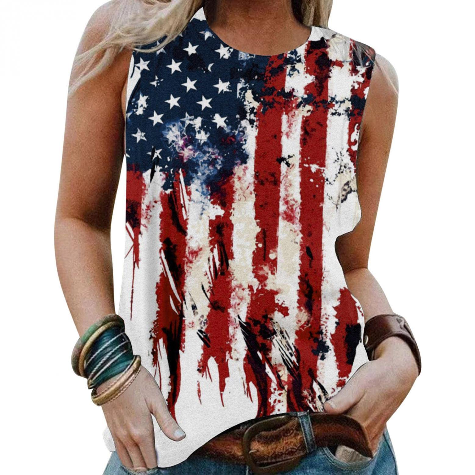 FABIURT Women's American Flag Tank Top - Patriotic Sleeveless Shirt for 4th of July, Summer Casual Wear | Perfect for BBQ Parties, Beach Outings & Independence Day Celebrations