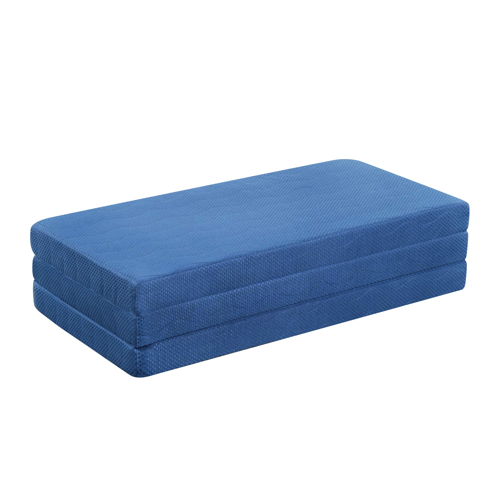 PrimaSleep 4 Inch Tri-Folding Mattress Topper - Full Size Blue Memory Foam Guest Bed Topper with Washable Cover - Perfect for Sleepovers, Dorm Rooms, Camping & Travel - Portable & Easy to Carry