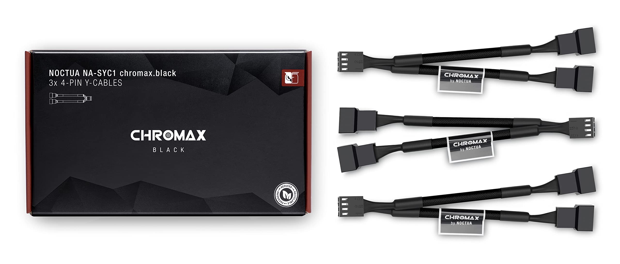 Noctua NA-SYC1 chromax.Black 4-Pin Y-Cable Splitter for PC Case Fans - PWM Fan Extension Cable for Custom PC Builds, Gaming Rigs & Quiet Cooling Systems
