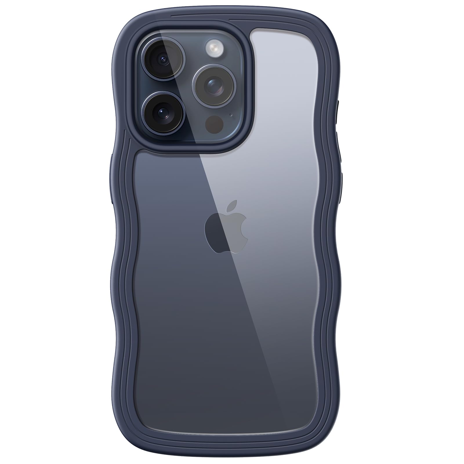 JETech Cute Shockproof iPhone 15 Pro Max Case 6.7-Inch - Wave Frame Curly Design Clear Hard PC Back Cover for Women & Girls (Blue Titanium) | Perfect for Daily Use, Travel & Outdoor Protection