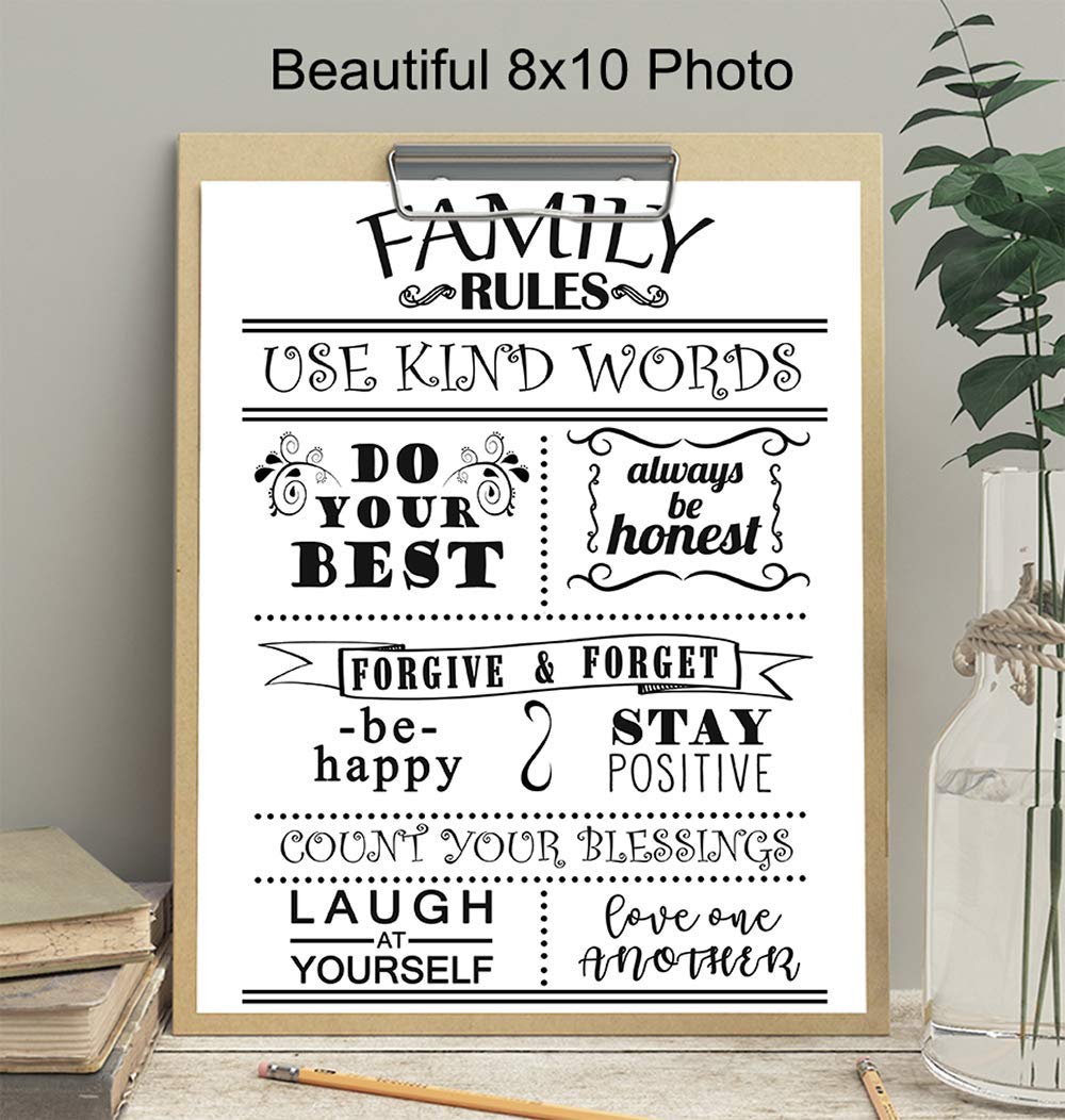 Family Rules Wall Art - Inspirational Positive Quotes for Kids Room Decor - Boys & Girls Bedroom Picture - Motivational Print for Home & Office