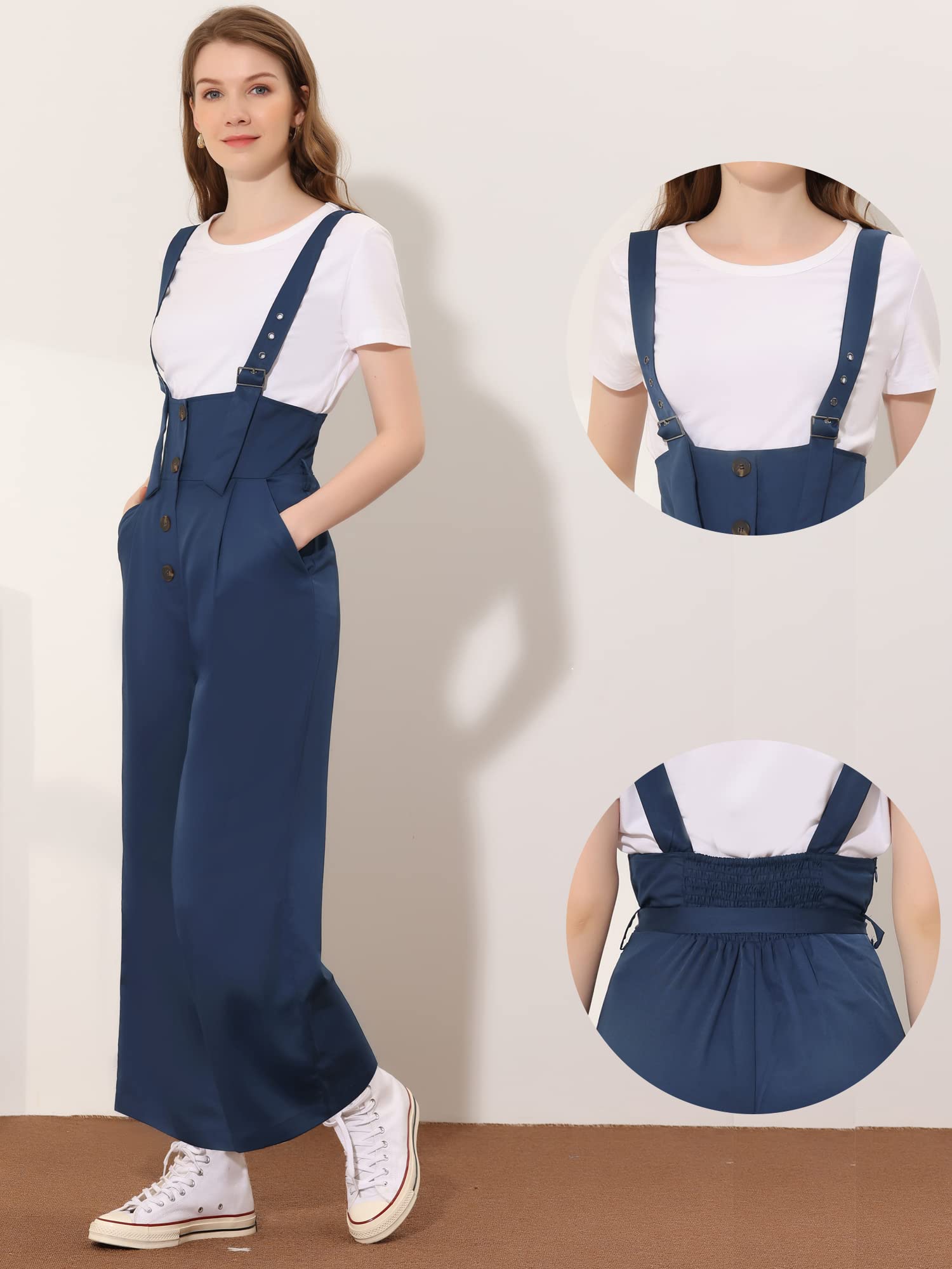 Allegra K Women's High Waist Belted Wide Leg Suspender Pants Overalls Jumpsuit - Stylish Casual Outfit for Work, Date Night & Everyday Wear