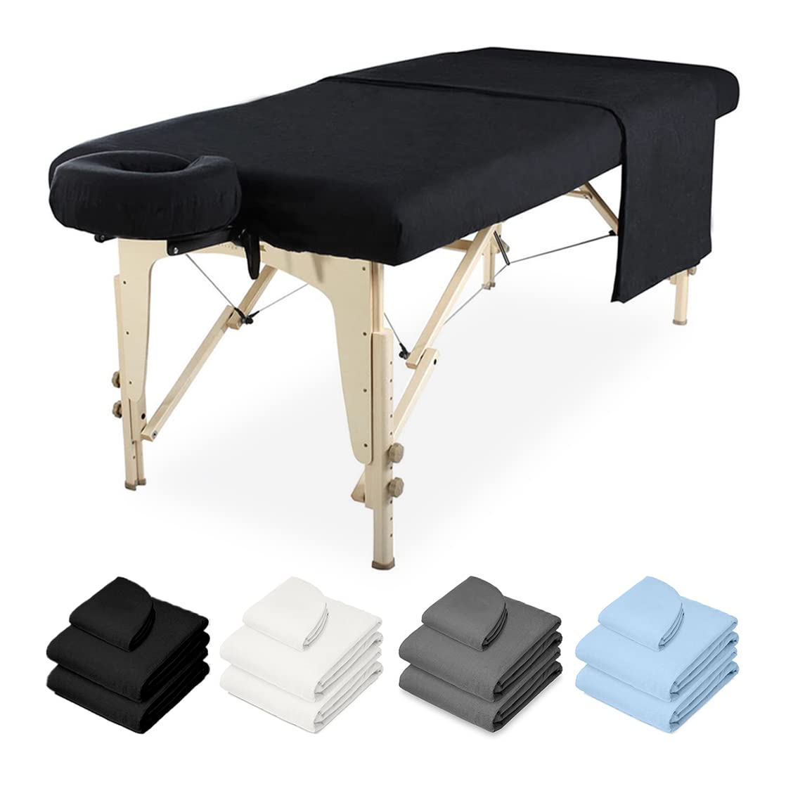 Premium 3-Piece Massage Table Sheet Set - 100% Cotton Flannel - Includes Fitted Sheet, Flat Sheet & Face Cover - Soft & Smooth Massage Bed Linens - Black - Ideal for Spa, Salon & Professional Massage Therapy