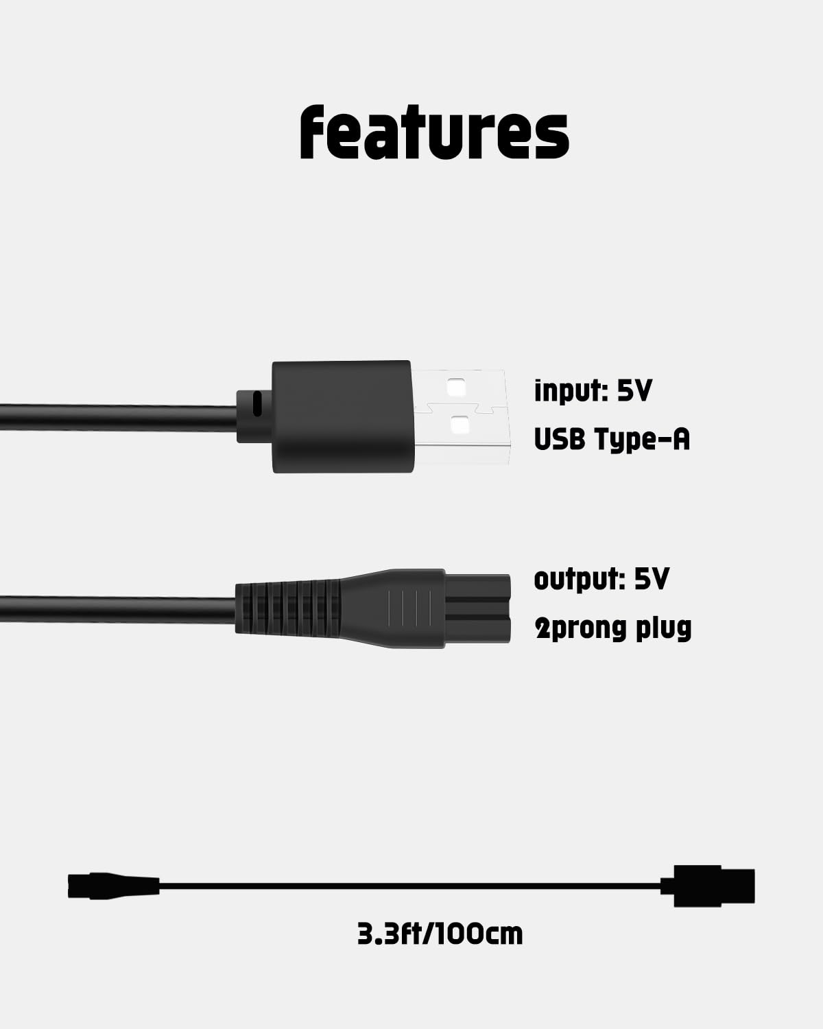Ufree Beard Trimmer Replacement Charger - USB Charging Cable & Power Cord for Ufree U-1176 Men's Trimmer - Includes 3.3ft Cord & Cleaning Brush - Perfect for Home, Travel & Grooming Kit Accessories