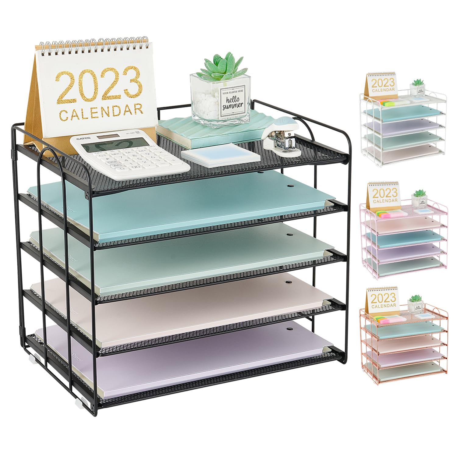 5 Tier Mesh Paper Letter Tray Organizer - Black Desktop Mail Sorter for Office & Home, File Document Holder, Desk Organizer with Storage Compartments | Perfect for Mail Sorting, Bill Organization & Office Supplies Storage