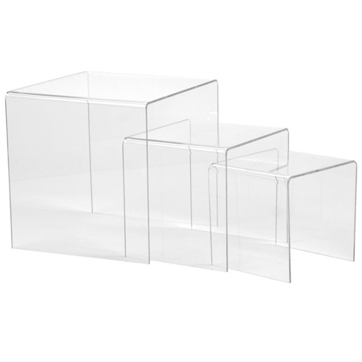 Set of 3 Large Clear Acrylic Display Risers for Shelves, Countertops & Home Decor - Perfect for Organizing Makeup, Jewelry, Plants & Decorative Items