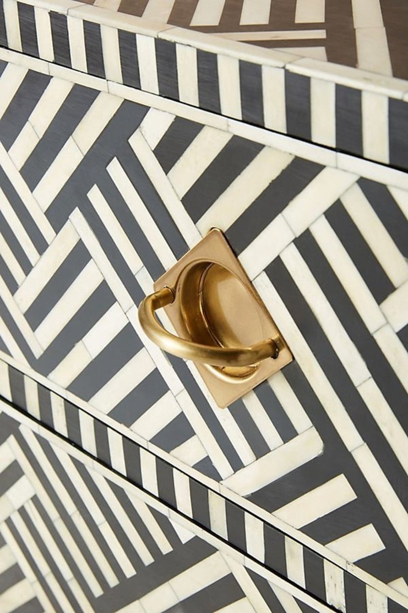 Handmade Bone Inlay 6-Drawer Black Chest - Vintage Boho Storage Cabinet for Bedroom, Living Room & Office Organization