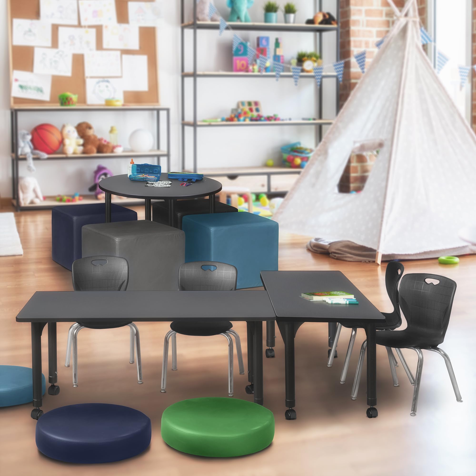 Regency Kee Adjustable Height Mobile Classroom Table Set with Two 12