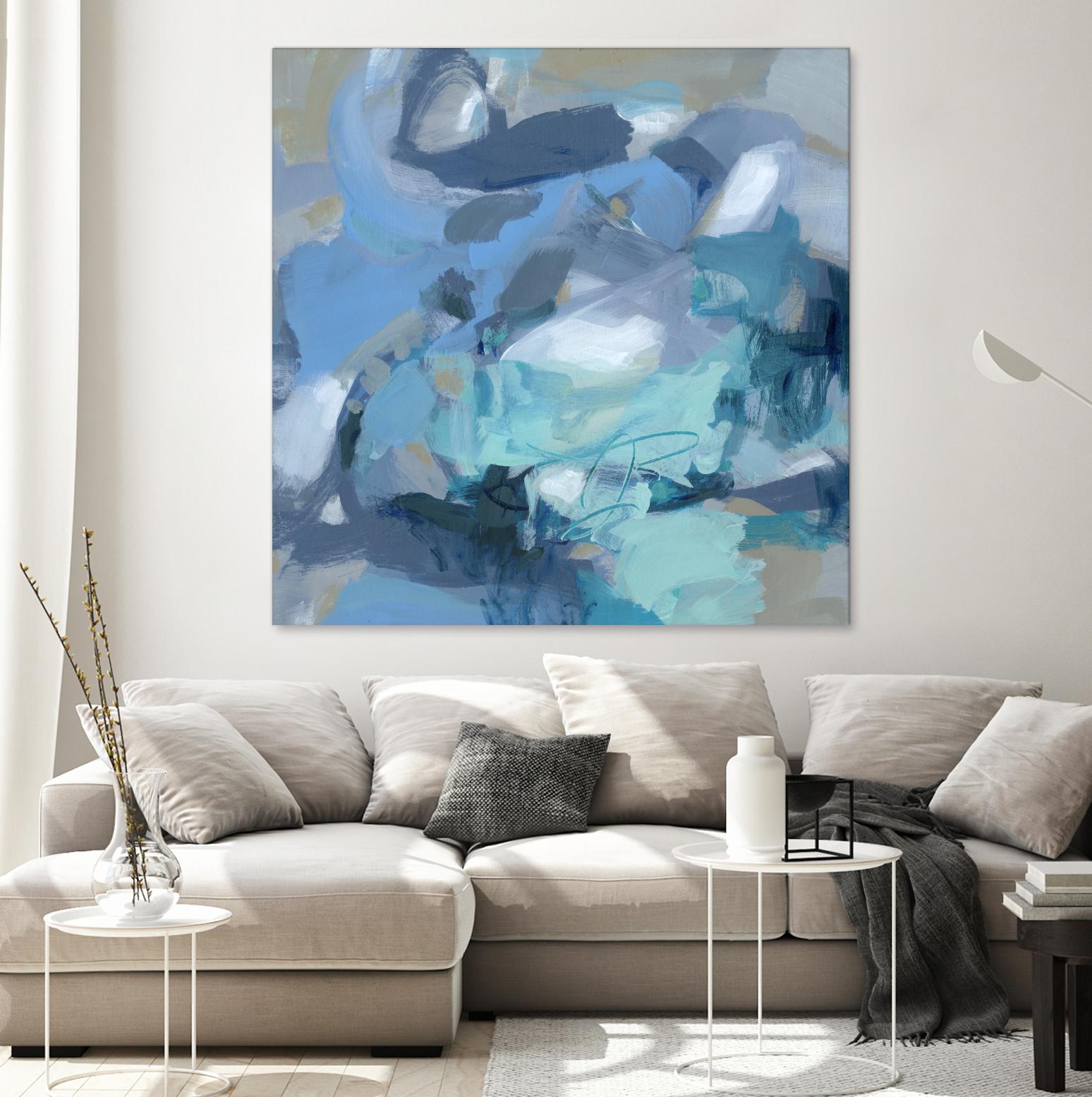 Abstract Blues I - Modern Blue Abstract Wall Art Canvas Painting for Home & Office Decor | Perfect for Living Room, Bedroom, Office & Gift Giving