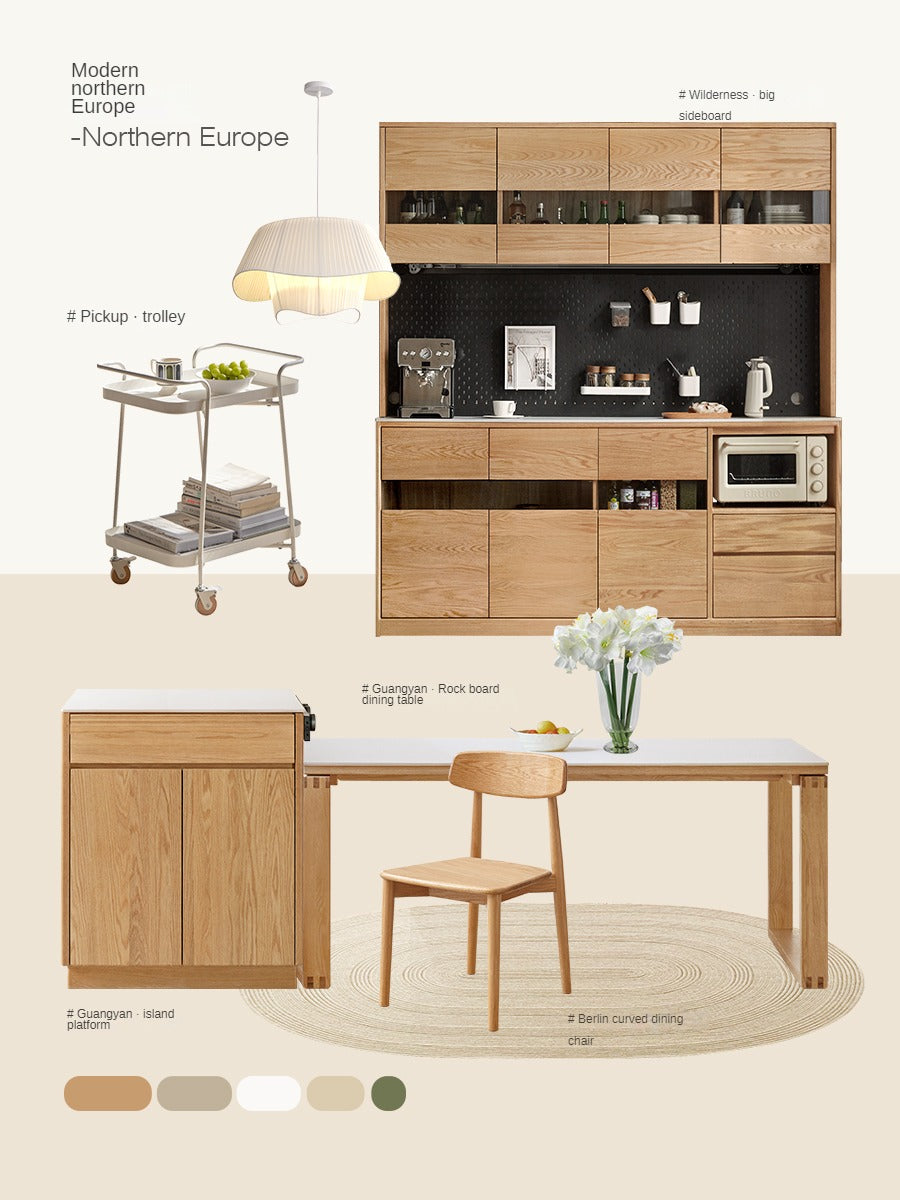 Modern Oak Solid Wood Sideboard Buffet Cabinet - Stylish Storage for Dining Room, Living Room & Entryway