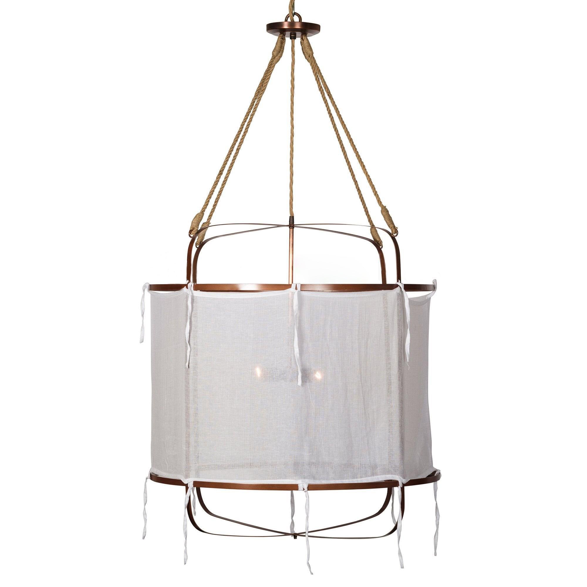 Provence Linen Pendant Light - Handmade French Farmhouse Chandelier with Natural Linen Shade | Perfect for Kitchen Island, Dining Room & Bedroom Lighting