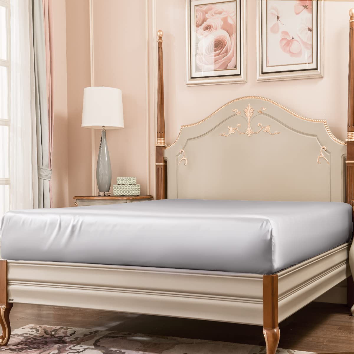 Premium 100% Mulberry Silk Fitted Sheet Twin XL - 22 Momme Natural Deep Pocket Silk Bed Sheet for Mattress Up to 16