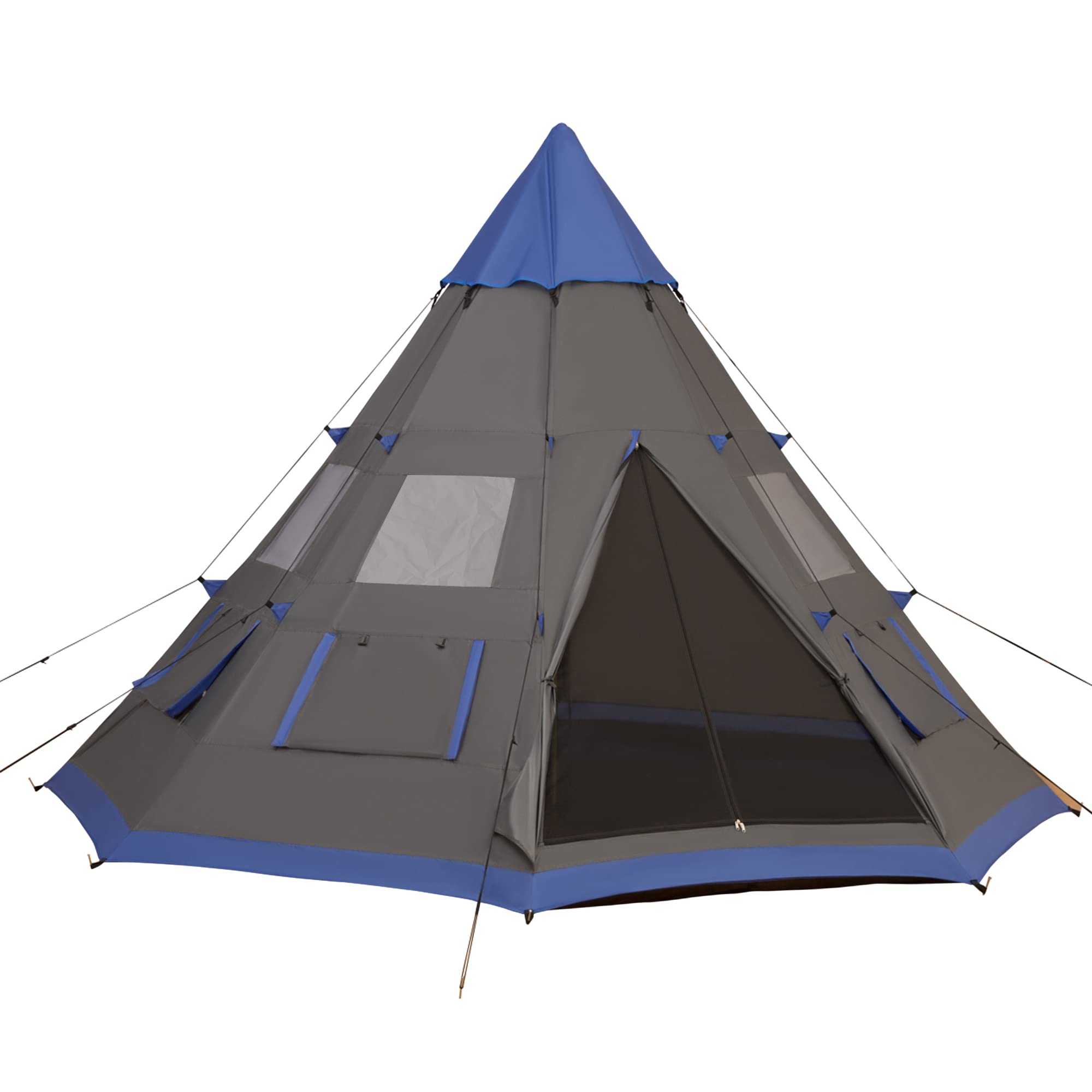 Outsunny 12Ft 4-Season Camping Tent for 6-7 People, Waterproof Teepee Tent with 8 Mesh Windows, Perfect for Family & Friends Outdoor Adventures, Hiking, Backpacking, and Beach Camping