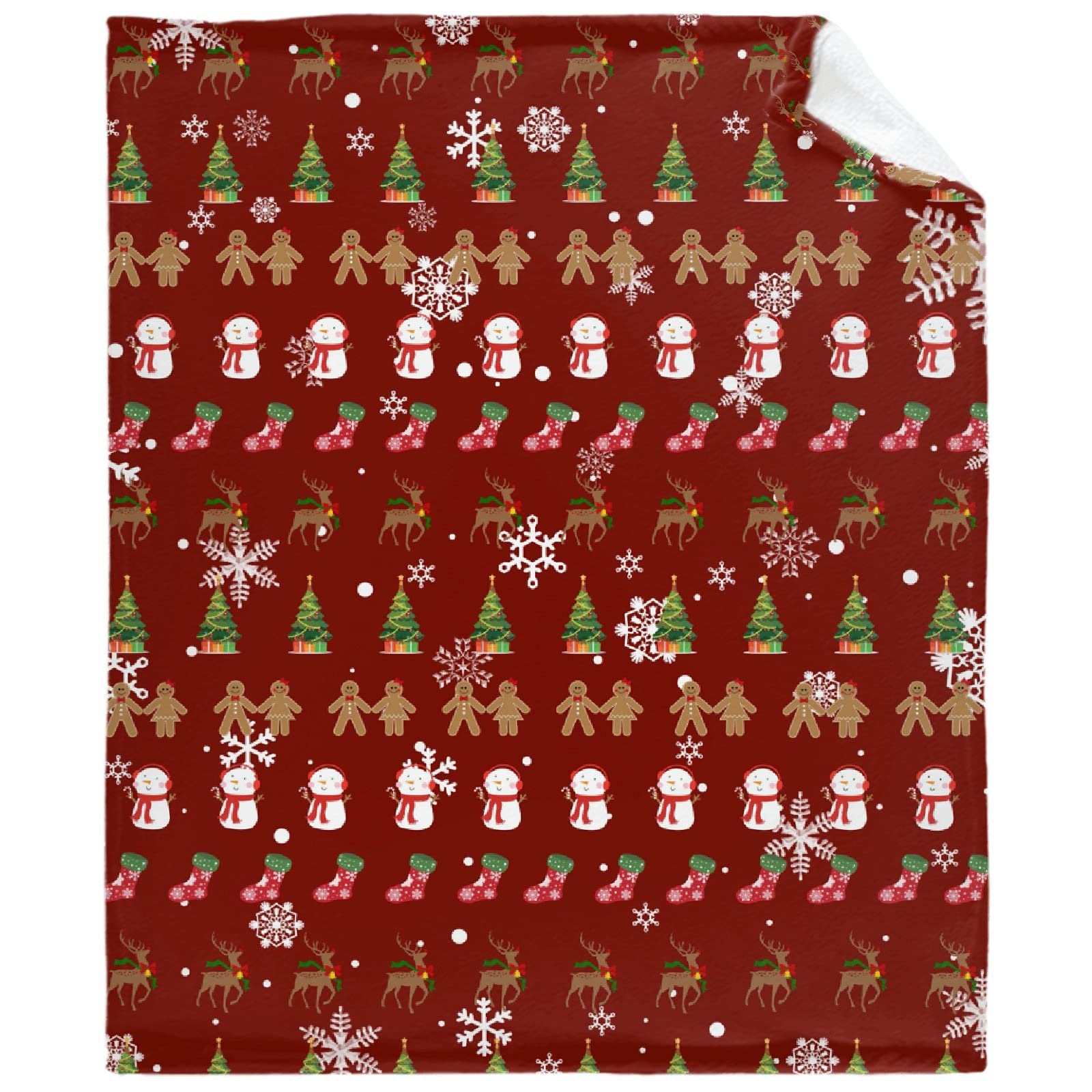 Ultra-Soft Christmas Tree Moose Walking Stick Candy Snowman Fleece Flannel Blanket - Extra Large 120
