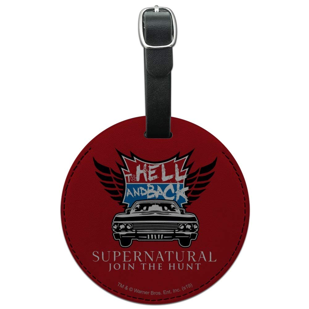 Supernatural to Hell and Back Round Leather Luggage Tag - Durable Carry-On ID Tag for Travel Bags - Perfect for Airports, Suitcases & Backpacks