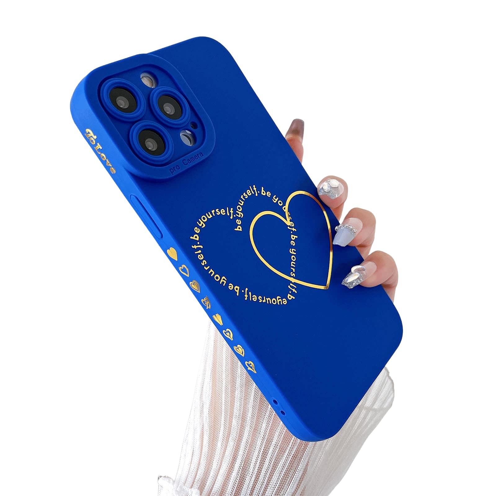Ankofave iPhone 14 Pro Max Case for Women - Cute Gold Plated Double Heart Design, Soft Shockproof Protective Cover with Full Camera Protection (6.7 inch, Dark Blue) | Perfect Gift for Girlfriends, Wives & Teens - Office, School, Travel & Everyday Use