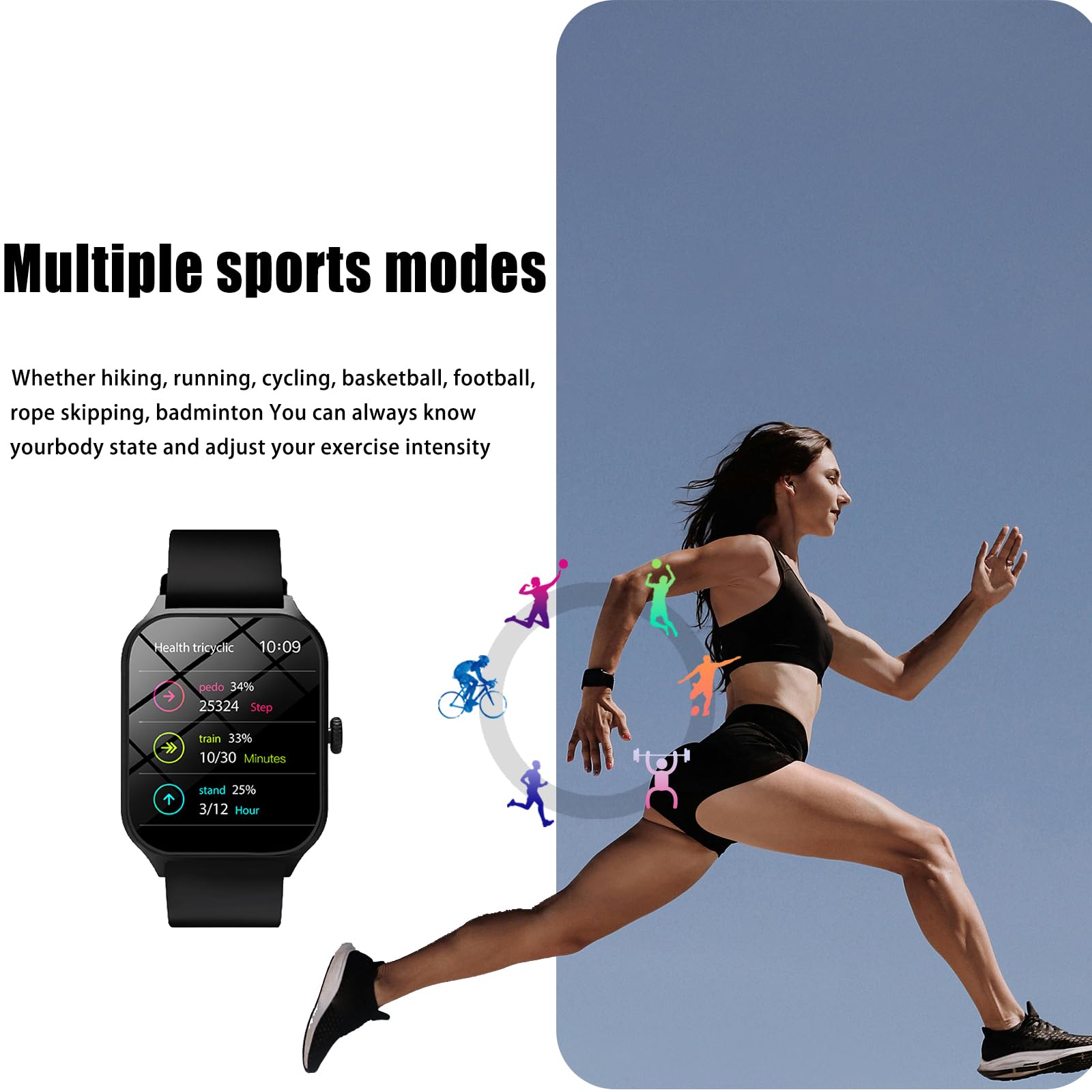 Smart Fitness Watch with Heart Rate Monitor, Sleep & Activity Tracker, Pedometer, Waterproof for Men Women - Perfect for Running, Gym Workouts & Daily Health Tracking (Black)
