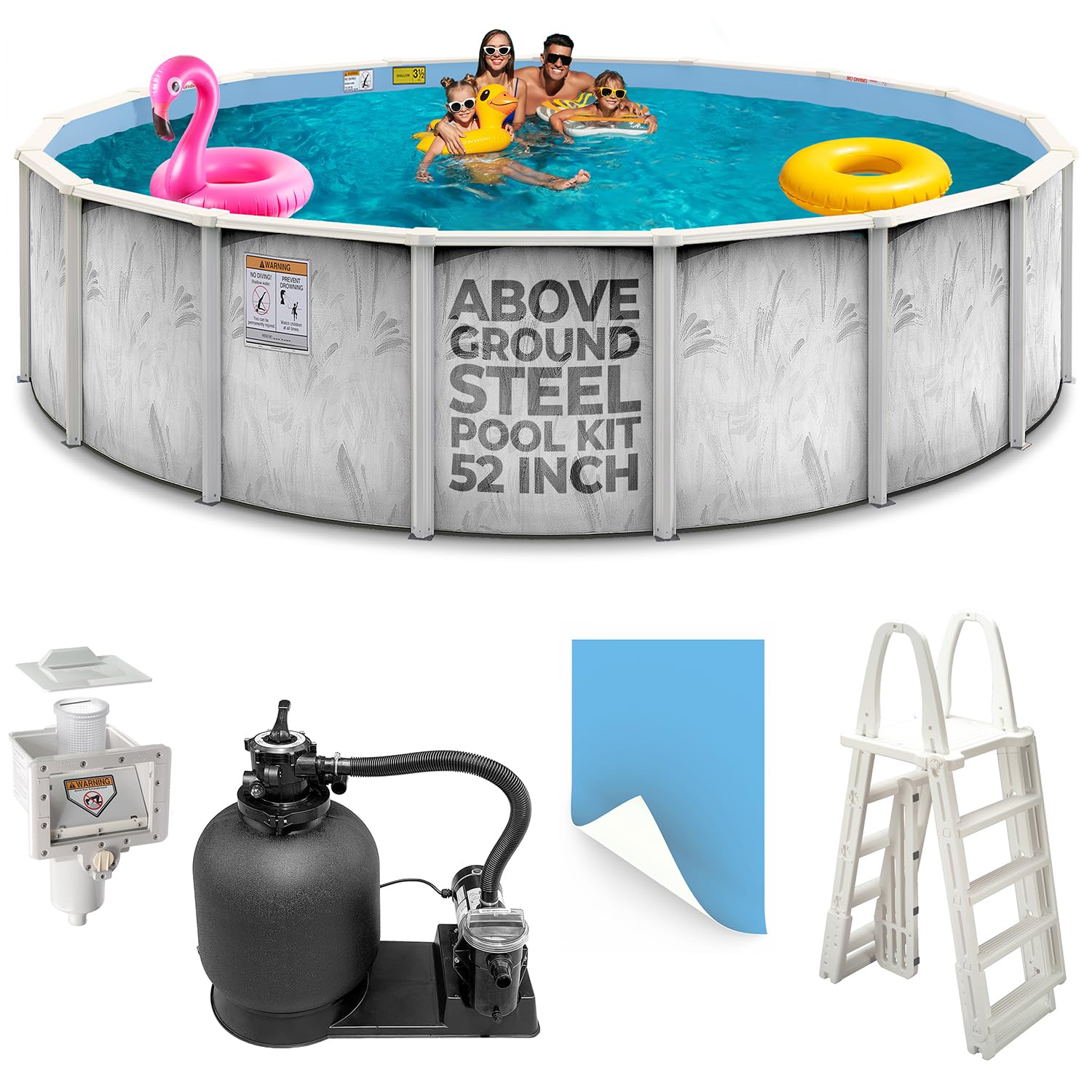 21 Foot x 52 Inch Doughboy Above Ground Pool Kit - Steel Wall Pool with Liner, Sand Filter, Pump & Skimmer - Made in USA by Hollowell Industries - Perfect for Backyard Family Fun & Summer Relaxation