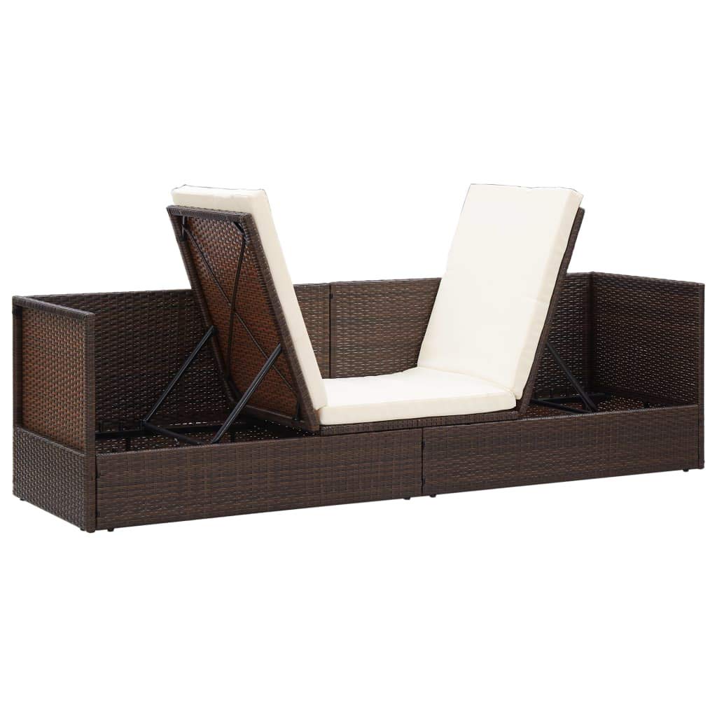 CHARMMA Patio Lounge Bed with Cushion & Pillows - Brown Poly Rattan Outdoor Furniture - 25KG Weight Capacity - Perfect for Poolside, Garden, and Backyard Relaxation